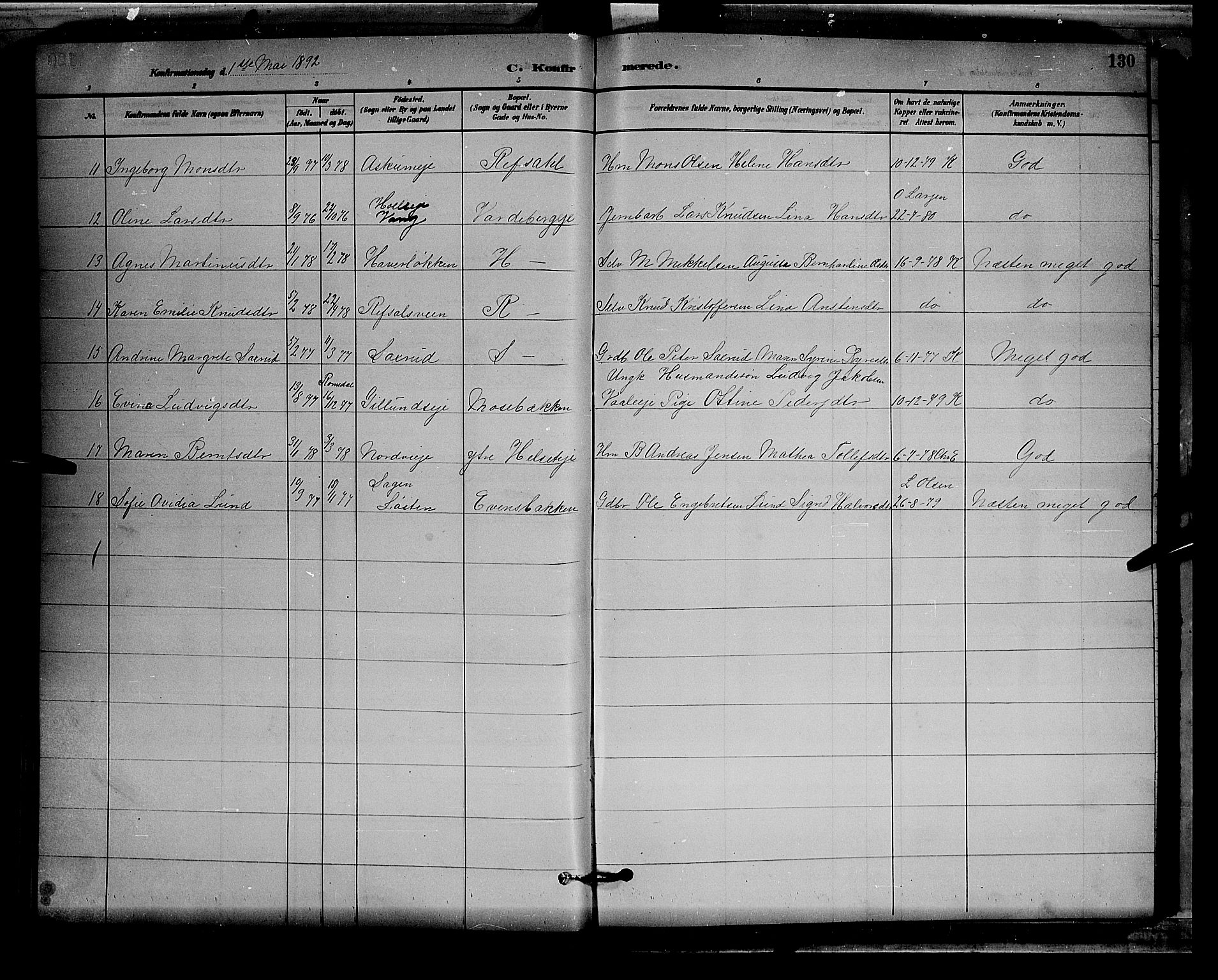 Stange prestekontor, AV/SAH-PREST-002/L/L0008: Parish register (copy) no. 8, 1882-1895, p. 130