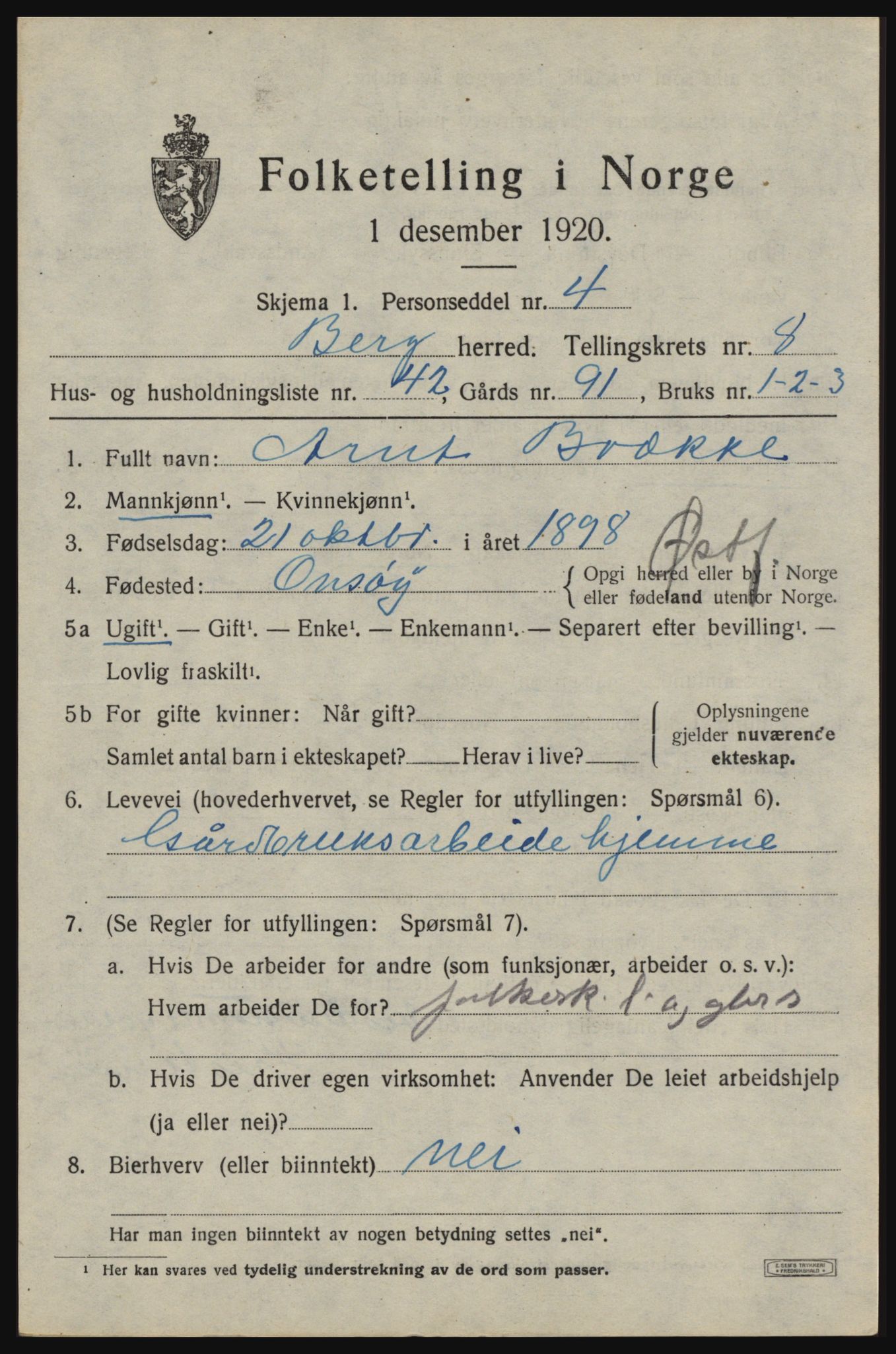 SAO, 1920 census for Berg, 1920, p. 14431