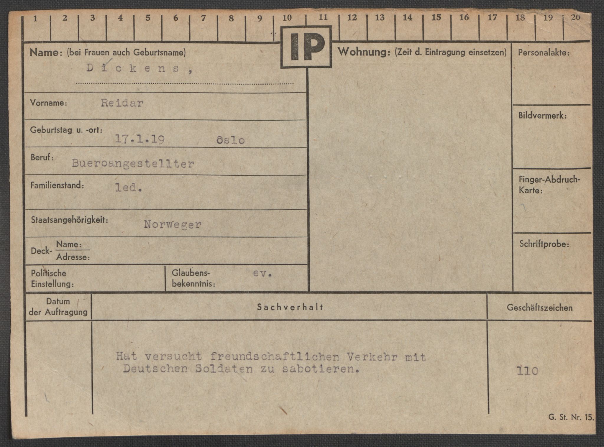 Befehlshaber der Sicherheitspolizei und des SD, RA/RAFA-5969/E/Ea/Eaa/L0002: Register over norske fanger i Møllergata 19: Bj-Eng, 1940-1945, p. 1015