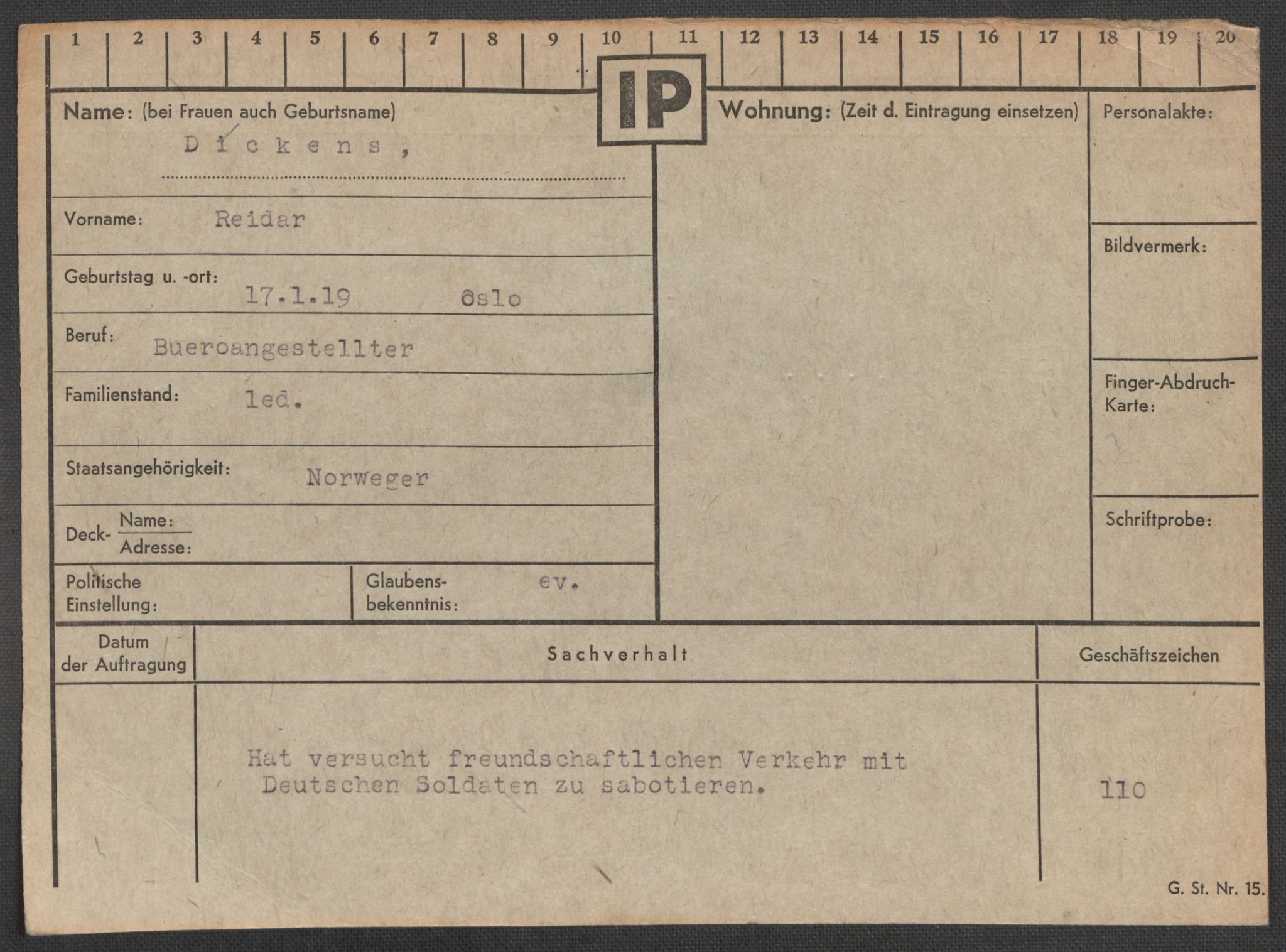 Befehlshaber der Sicherheitspolizei und des SD, AV/RA-RAFA-5969/E/Ea/Eaa/L0002: Register over norske fanger i Møllergata 19: Bj-Eng, 1940-1945, p. 1015