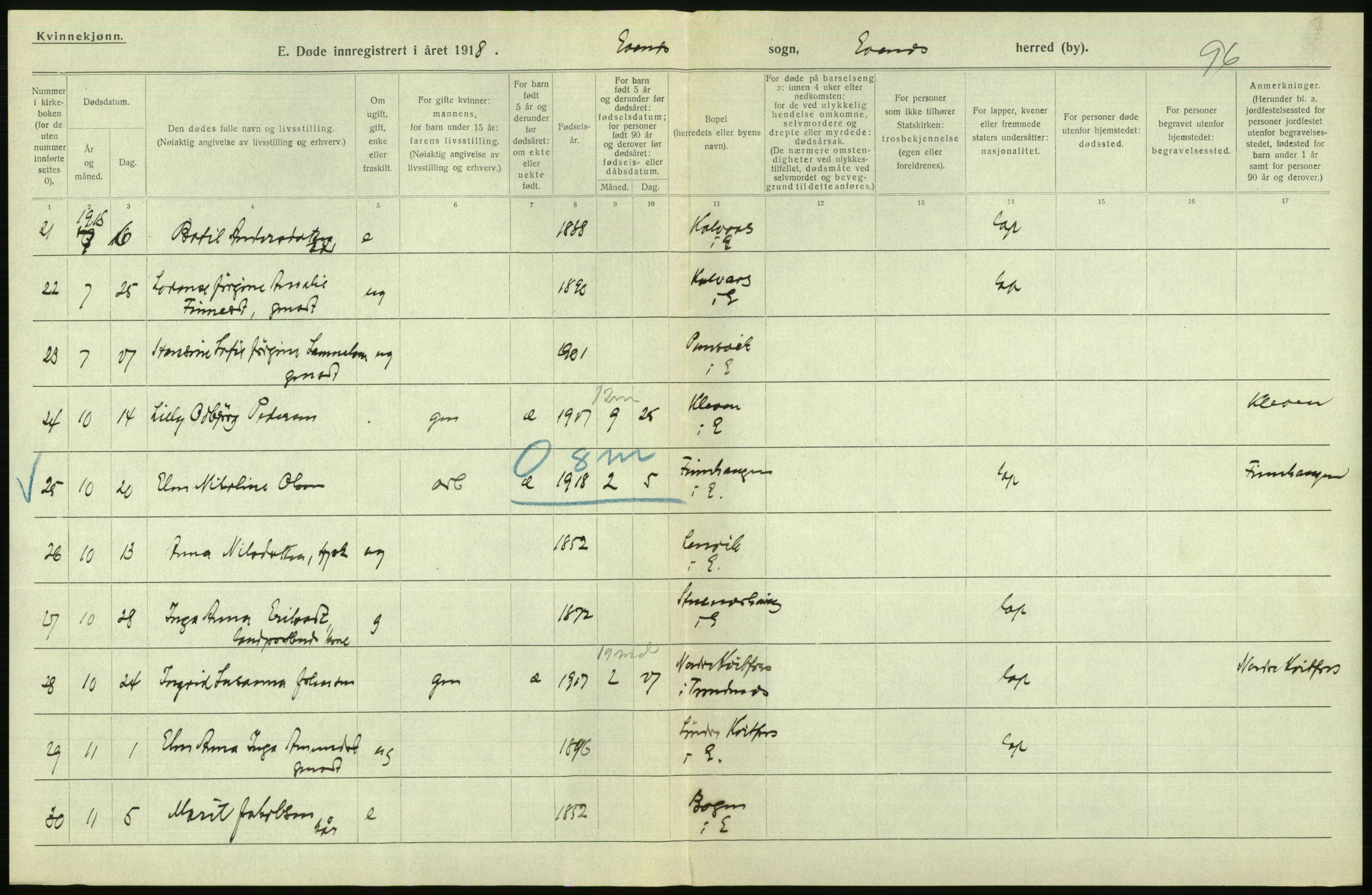 Statistisk sentralbyrå, Sosiodemografiske emner, Befolkning, AV/RA-S-2228/D/Df/Dfb/Dfbh/L0055: Nordland fylke: Døde. Bygder og byer., 1918, p. 584