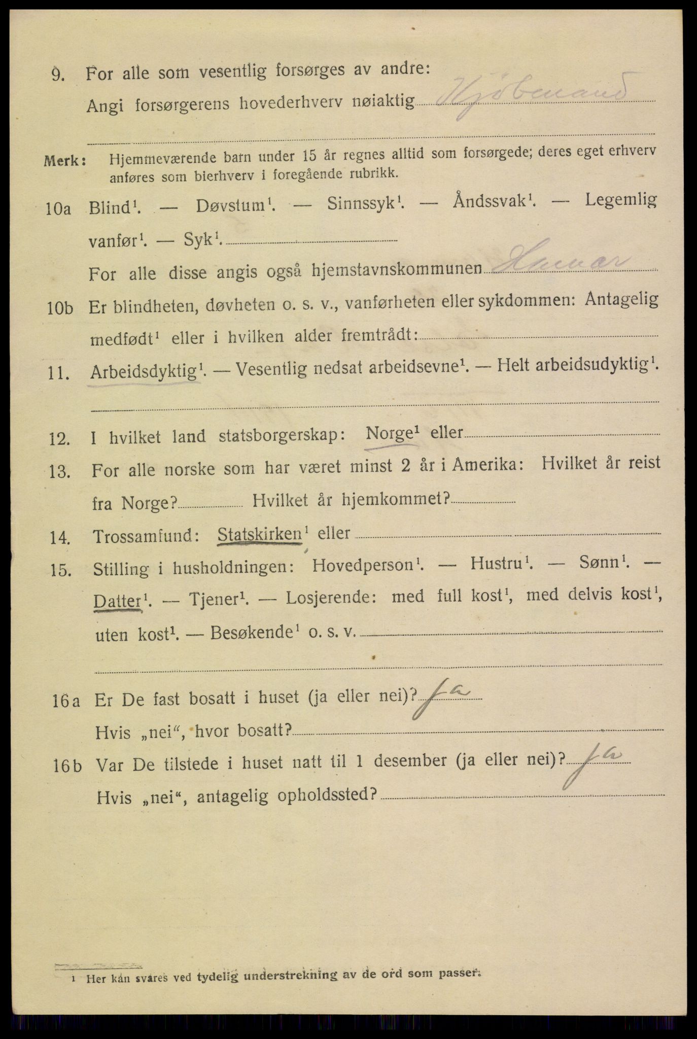 SAH, 1920 census for Hamar, 1920, p. 9252