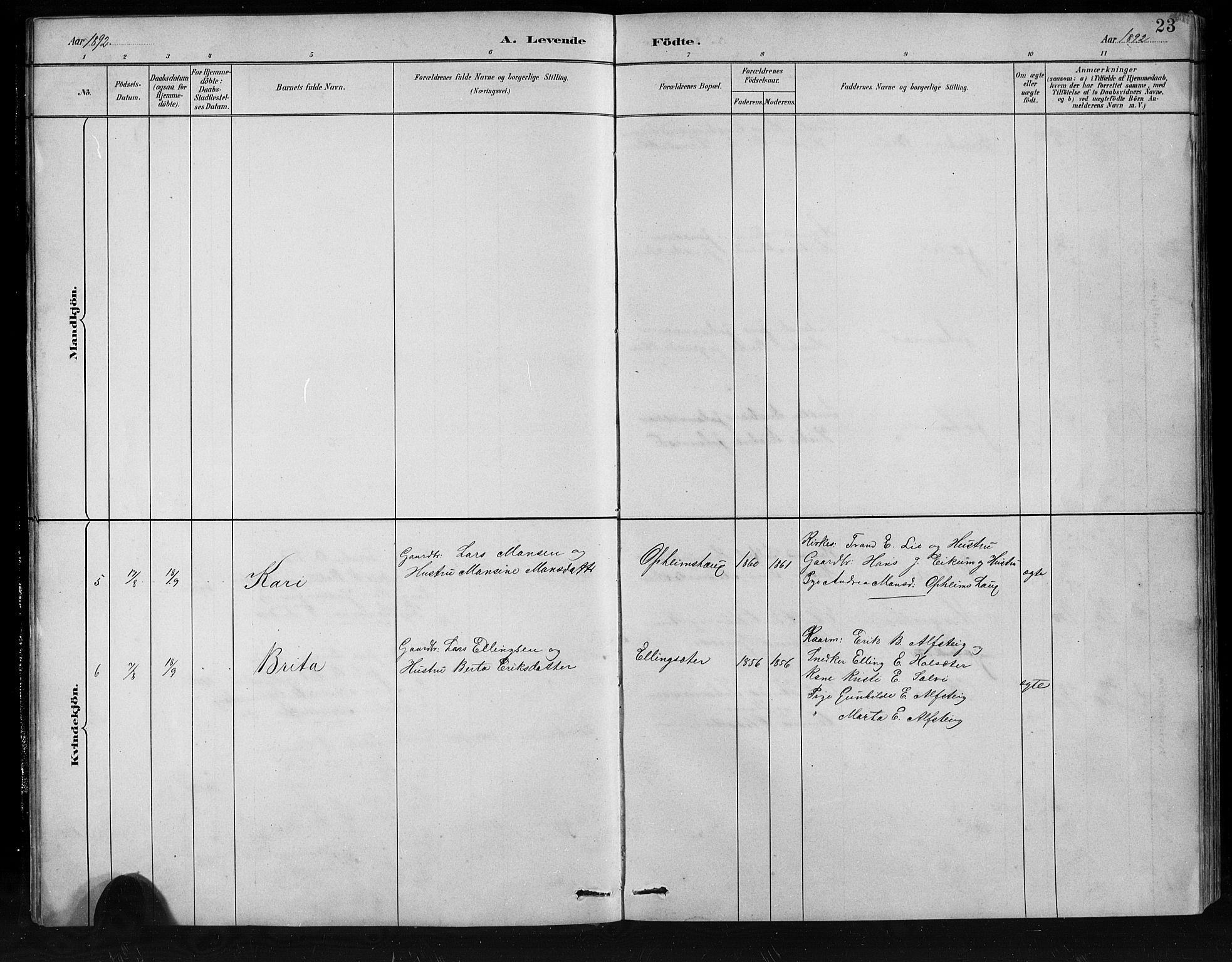 Jostedal sokneprestembete, AV/SAB-A-80601/H/Hab/Habb/L0001: Parish register (copy) no. B 1, 1882-1921, p. 23