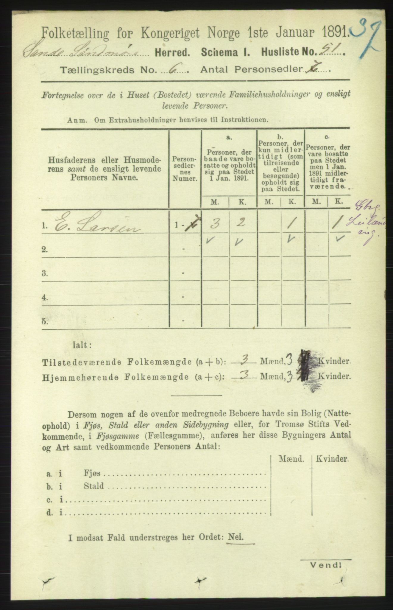 RA, 1891 census for 1514 Sande, 1891, p. 1041