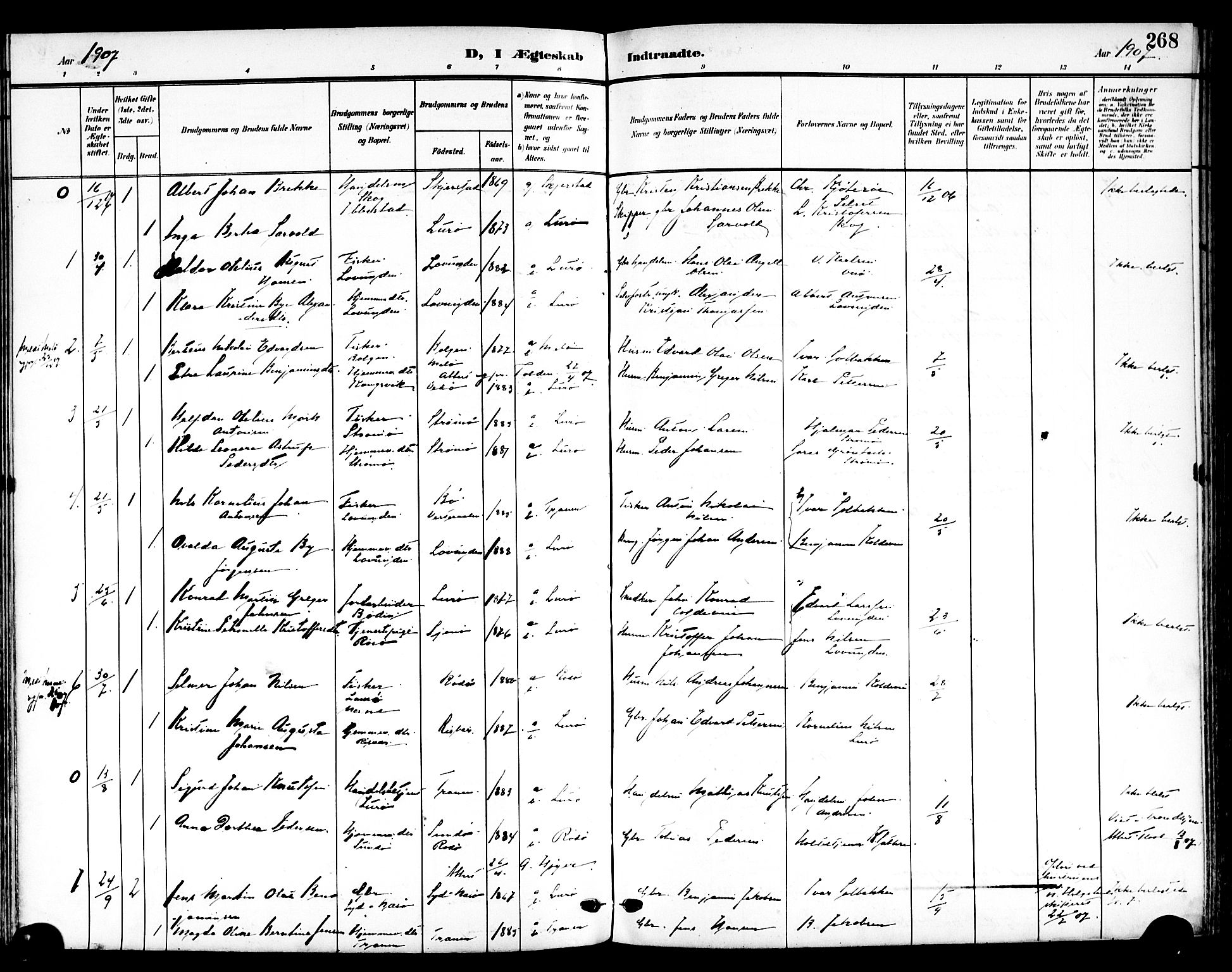 Ministerialprotokoller, klokkerbøker og fødselsregistre - Nordland, SAT/A-1459/839/L0569: Parish register (official) no. 839A06, 1903-1922, p. 268