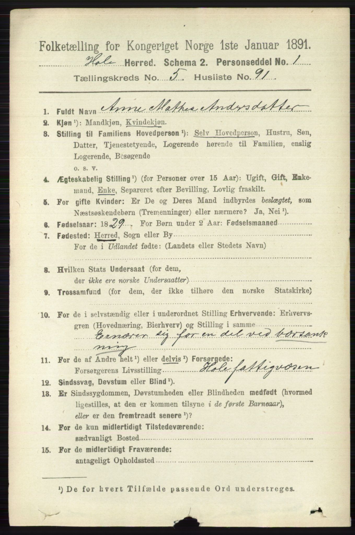 RA, 1891 census for 0612 Hole, 1891, p. 2968