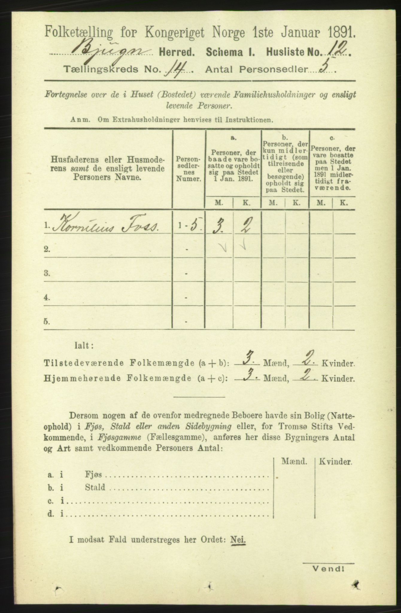 RA, 1891 census for 1627 Bjugn, 1891, p. 3938