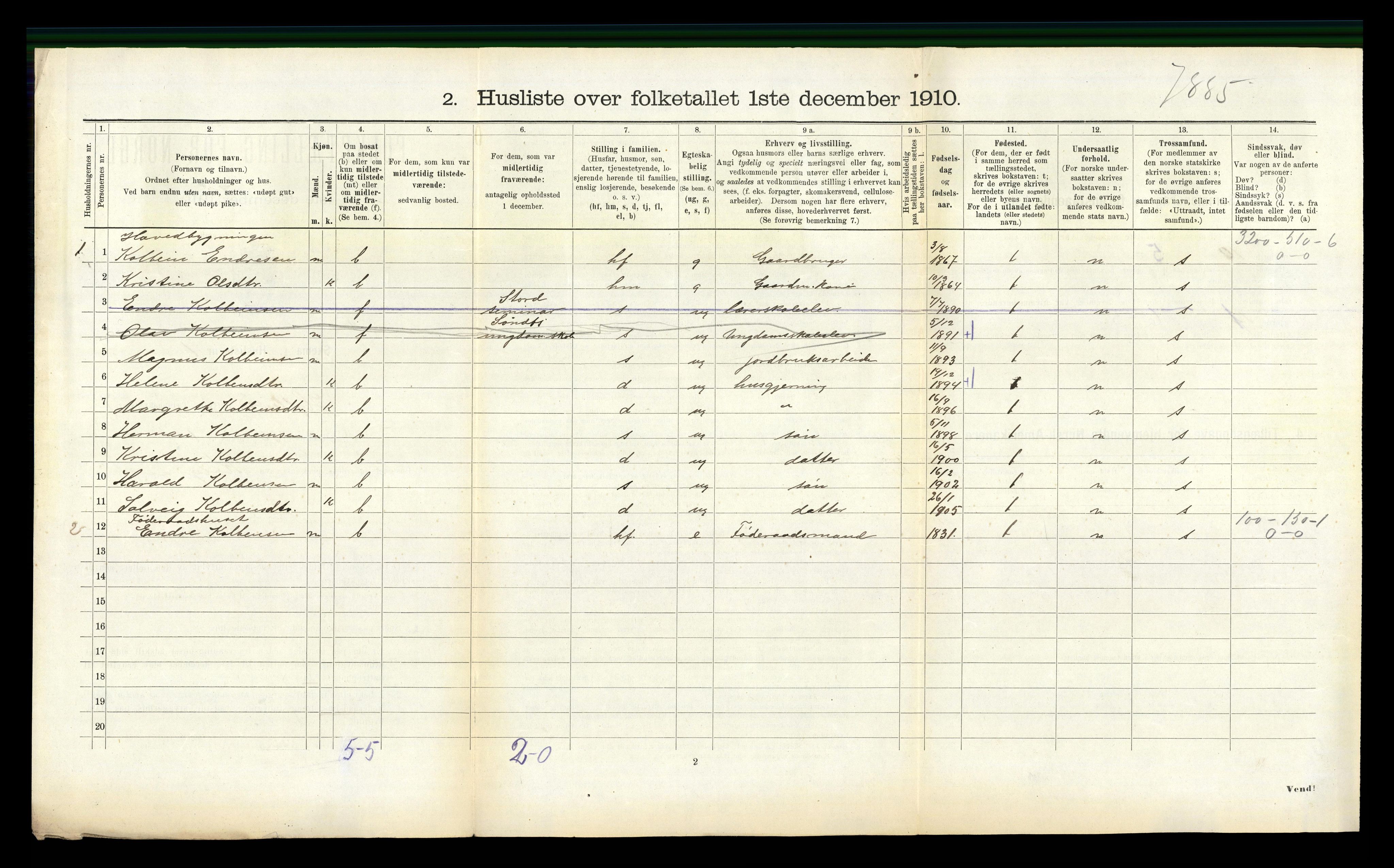 RA, 1910 census for Hyllestad, 1910, p. 452