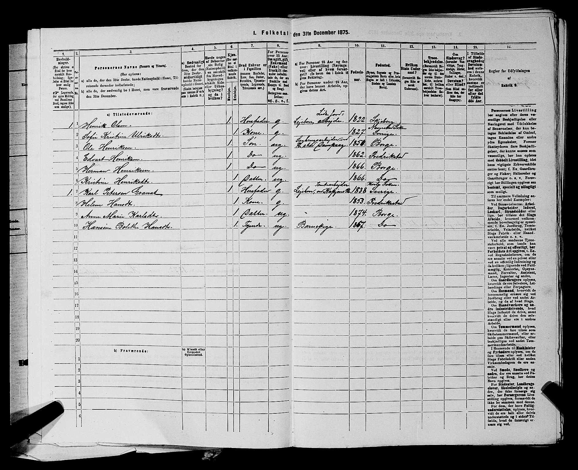 RA, 1875 census for 0113P Borge, 1875, p. 194