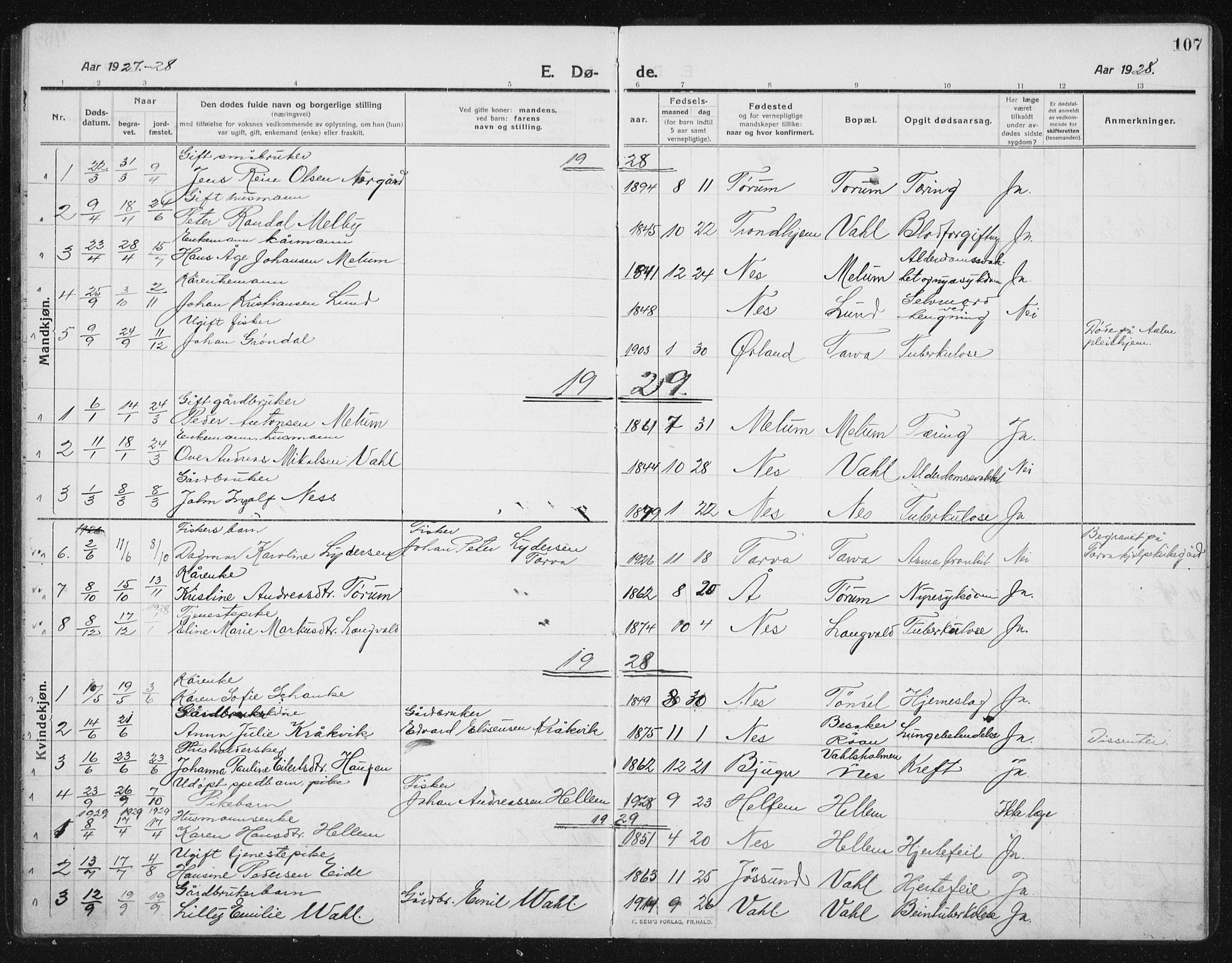 Ministerialprotokoller, klokkerbøker og fødselsregistre - Sør-Trøndelag, SAT/A-1456/652/L0654: Parish register (copy) no. 652C02, 1910-1937, p. 107