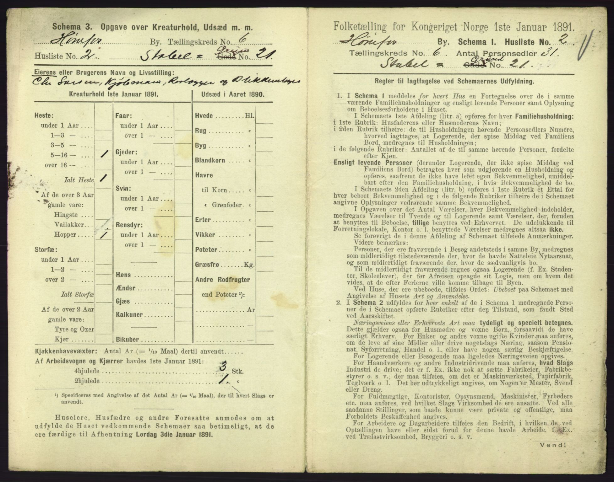 RA, 1891 census for 0601 Hønefoss, 1891, p. 173