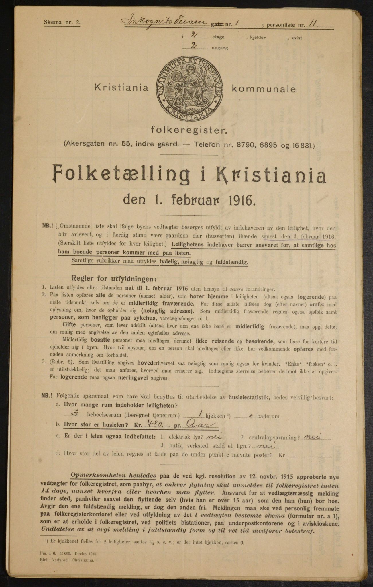 OBA, Municipal Census 1916 for Kristiania, 1916, p. 45304