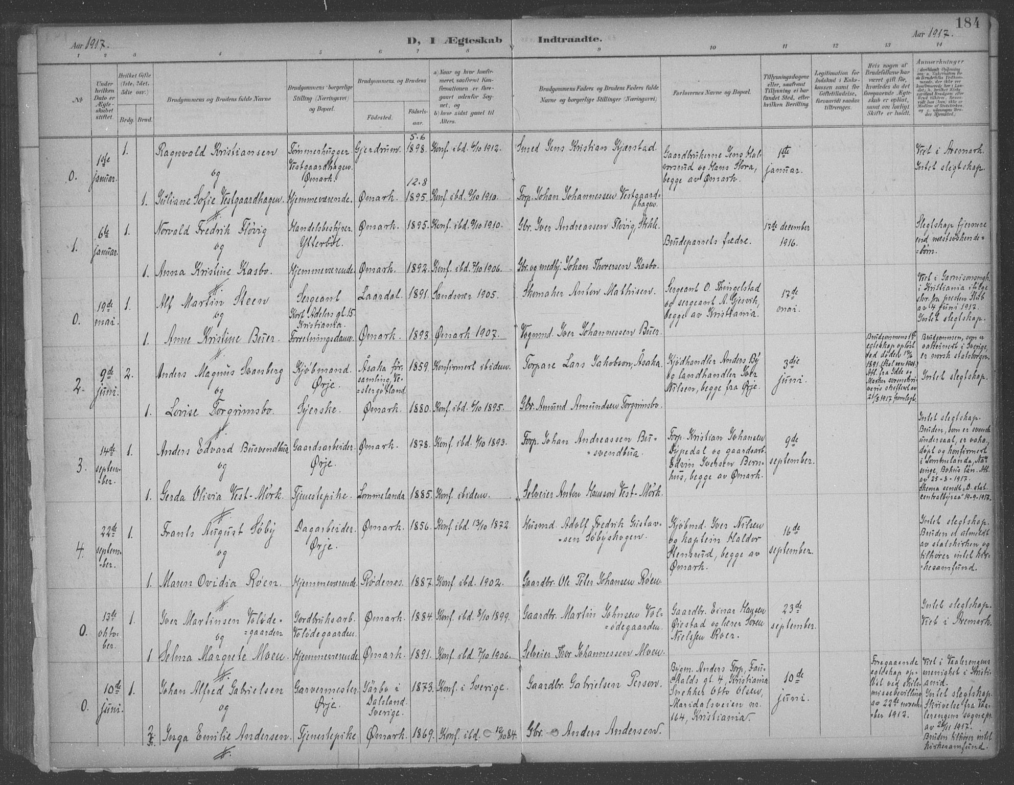 Aremark prestekontor Kirkebøker, SAO/A-10899/F/Fb/L0005: Parish register (official) no. II 5, 1895-1919, p. 184