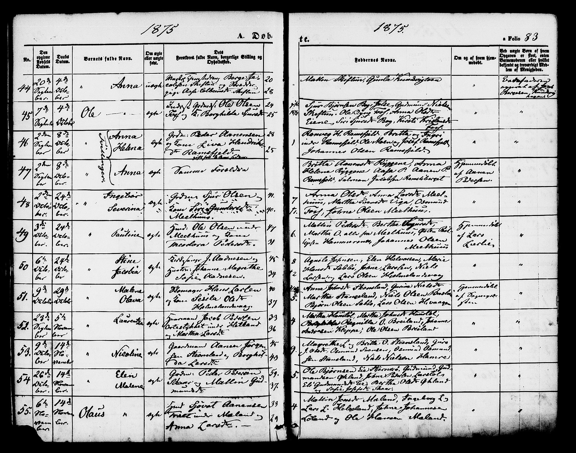 Hjelmeland sokneprestkontor, AV/SAST-A-101843/01/IV/L0011: Parish register (official) no. A 11, 1861-1878, p. 83