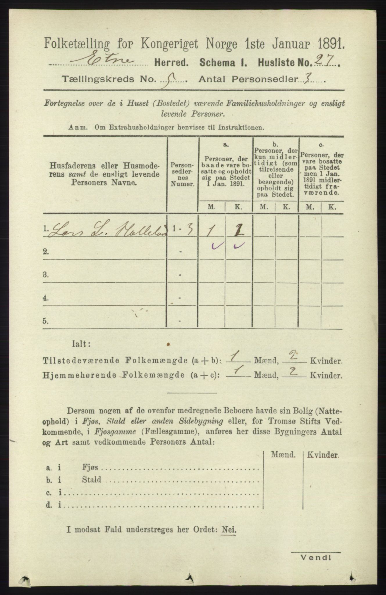 RA, 1891 census for 1211 Etne, 1891, p. 1013