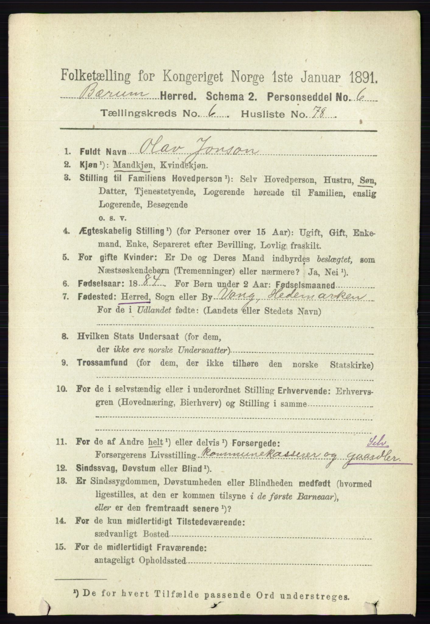 RA, 1891 census for 0219 Bærum, 1891, p. 4029