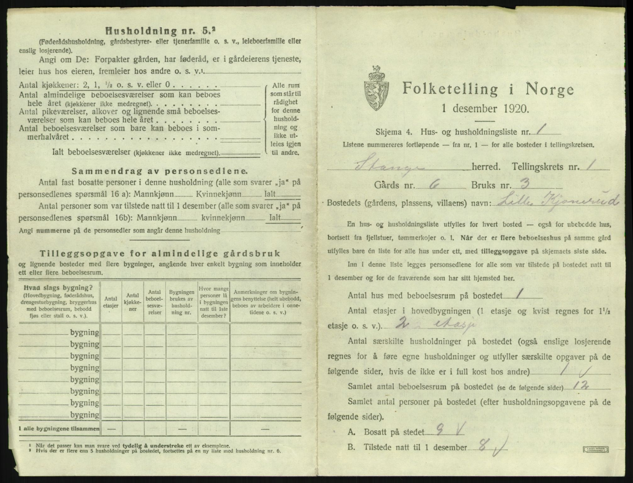 SAH, 1920 census for Stange, 1920, p. 63