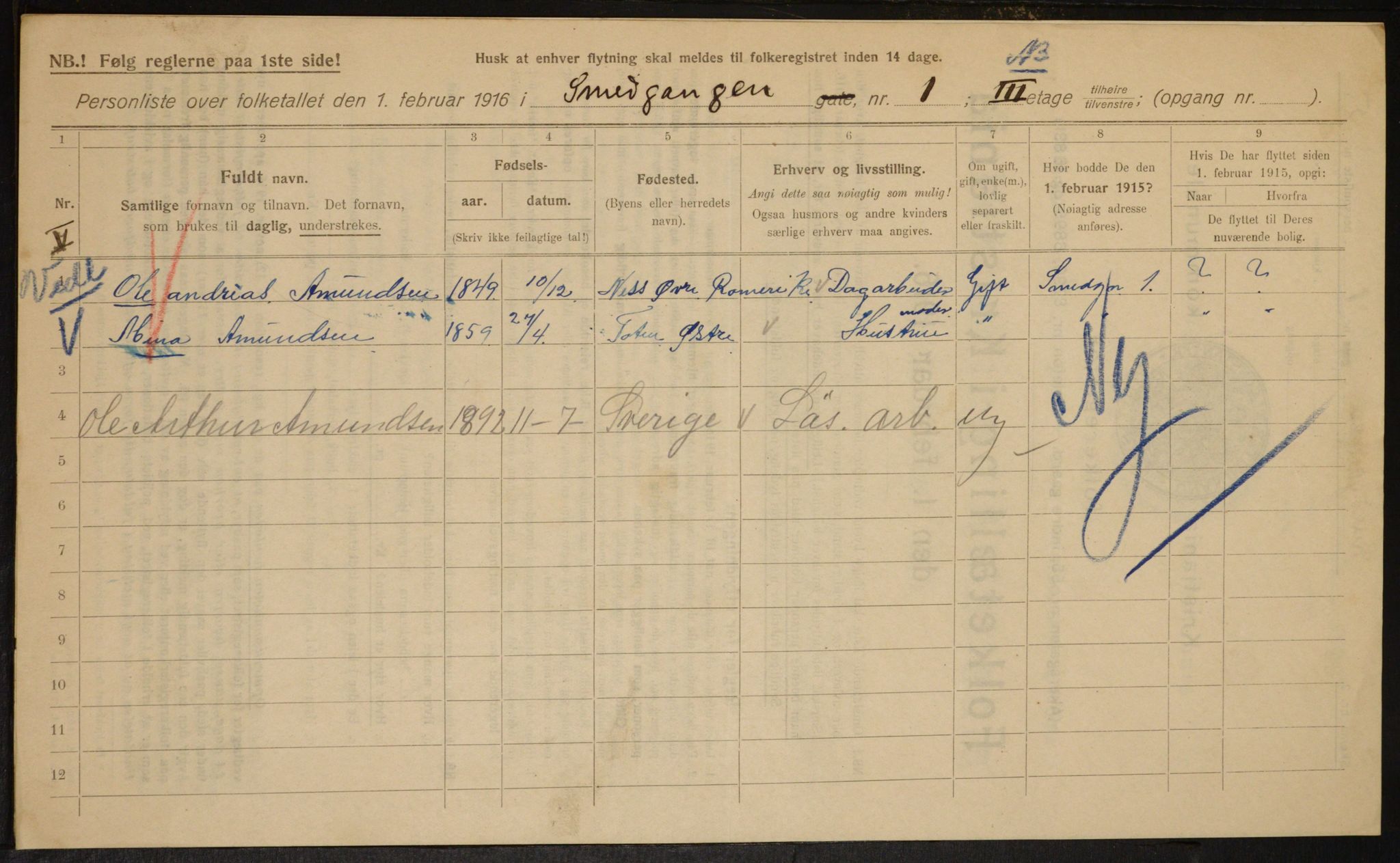 OBA, Municipal Census 1916 for Kristiania, 1916, p. 99554