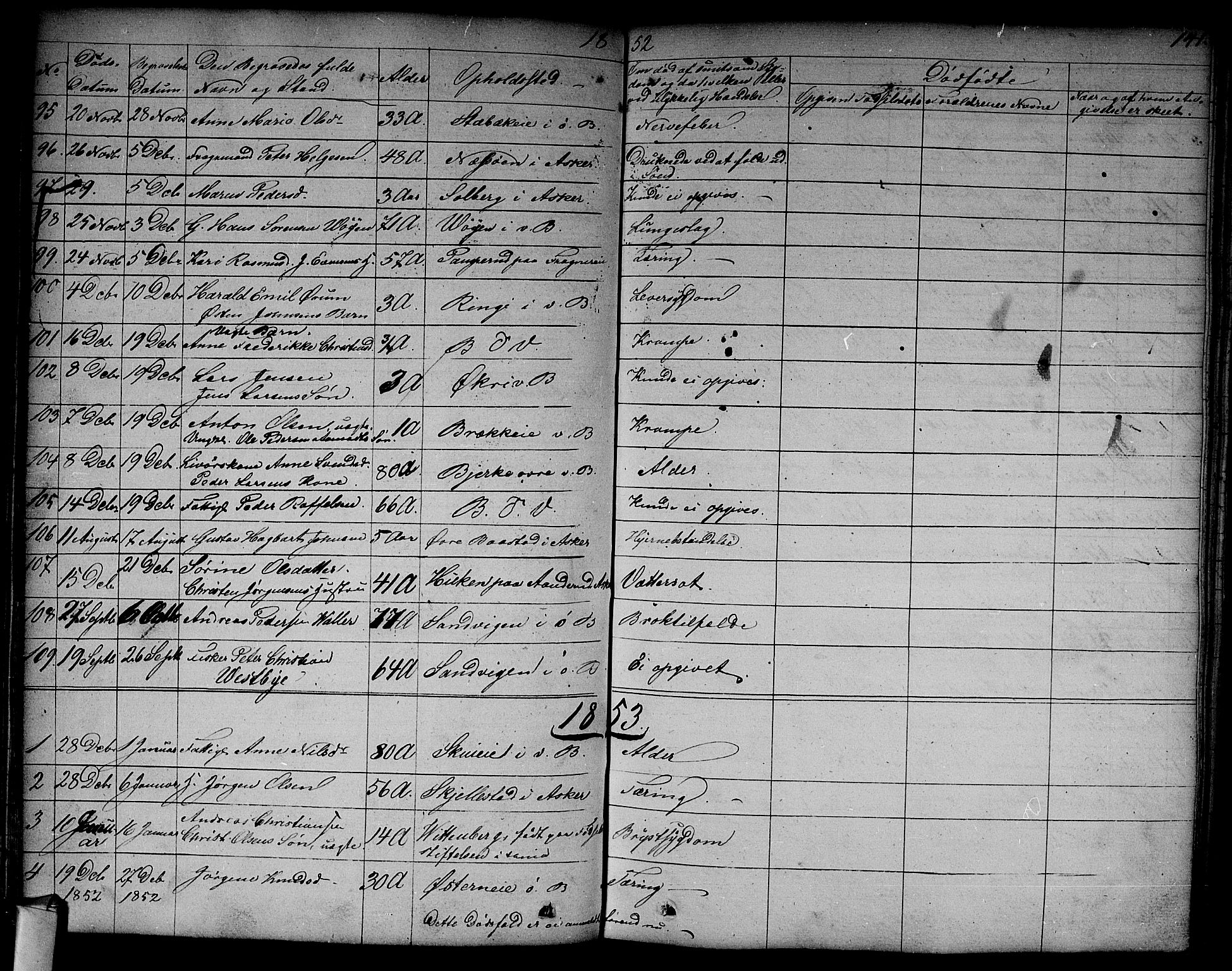 Asker prestekontor Kirkebøker, SAO/A-10256a/F/Fa/L0011: Parish register (official) no. I 11, 1825-1878, p. 141