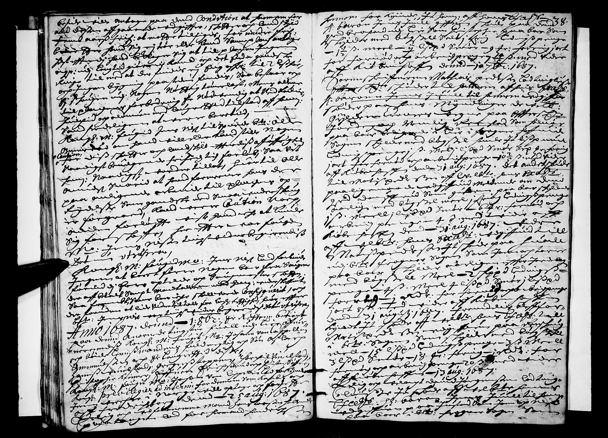 Lier, Røyken og Hurum sorenskriveri, AV/SAKO-A-89/F/Fa/L0028: Tingbok, 1687, p. 37b-38a