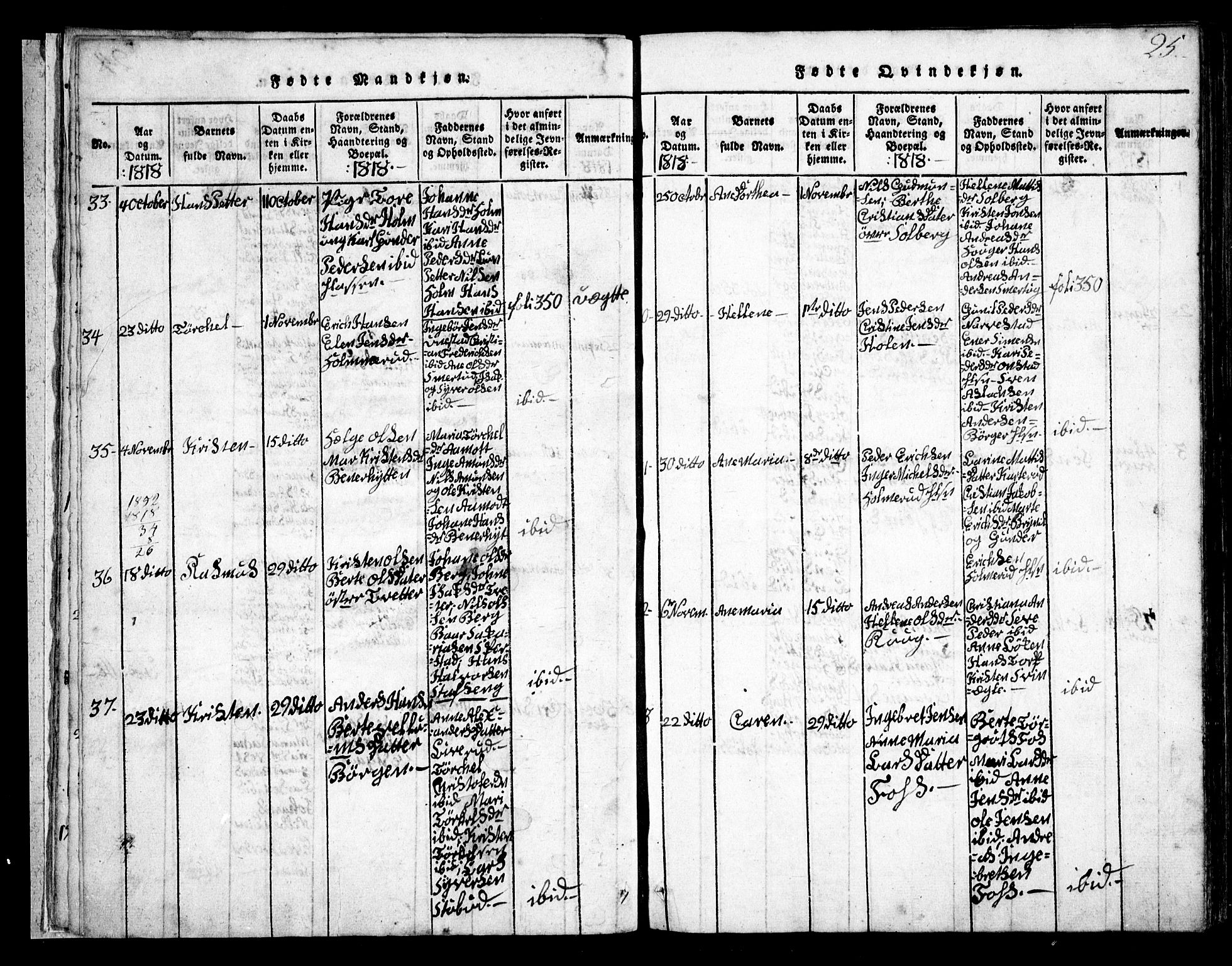 Skiptvet prestekontor Kirkebøker, AV/SAO-A-20009/G/Ga/L0001: Parish register (copy) no. 1, 1815-1838, p. 25