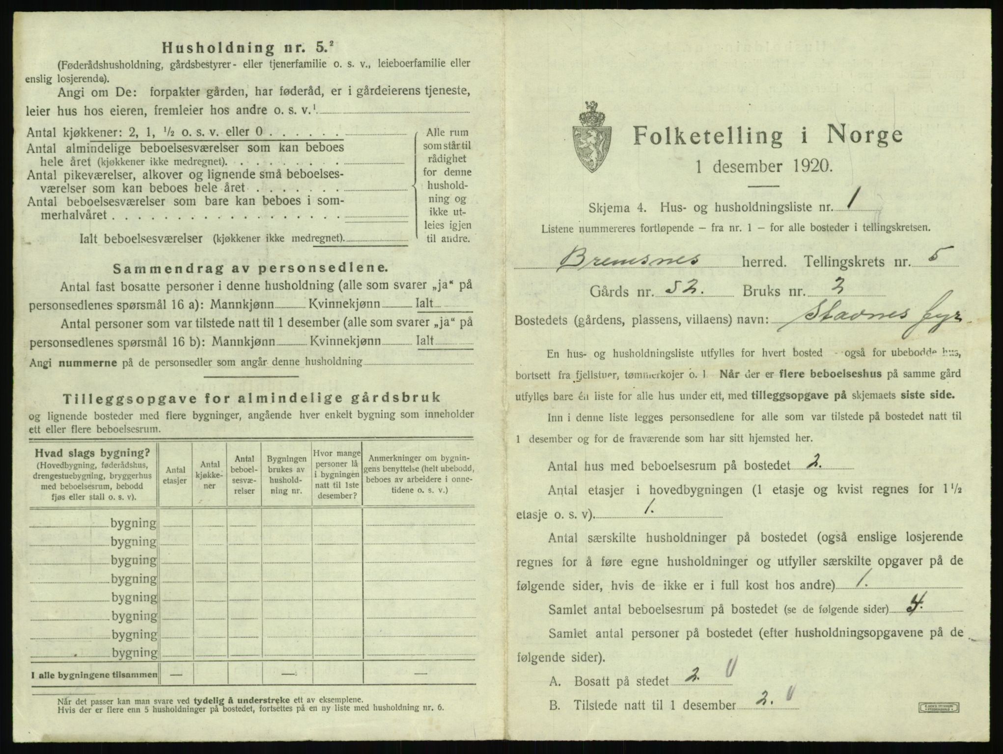 SAT, 1920 census for Bremsnes, 1920, p. 555