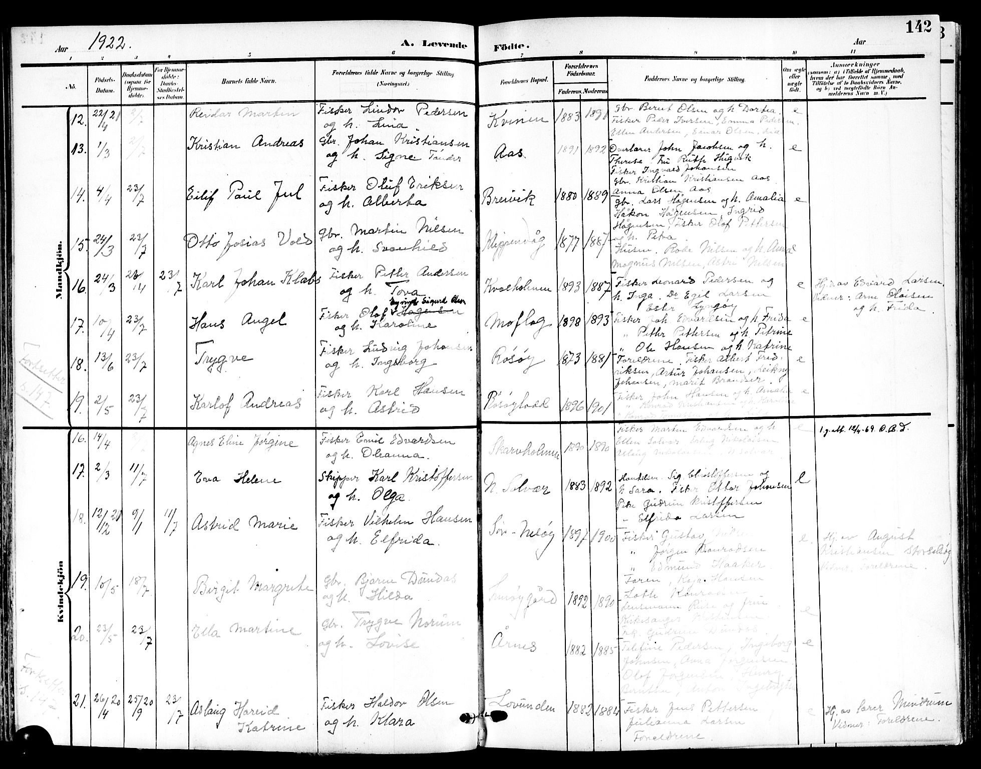 Ministerialprotokoller, klokkerbøker og fødselsregistre - Nordland, AV/SAT-A-1459/839/L0569: Parish register (official) no. 839A06, 1903-1922, p. 142