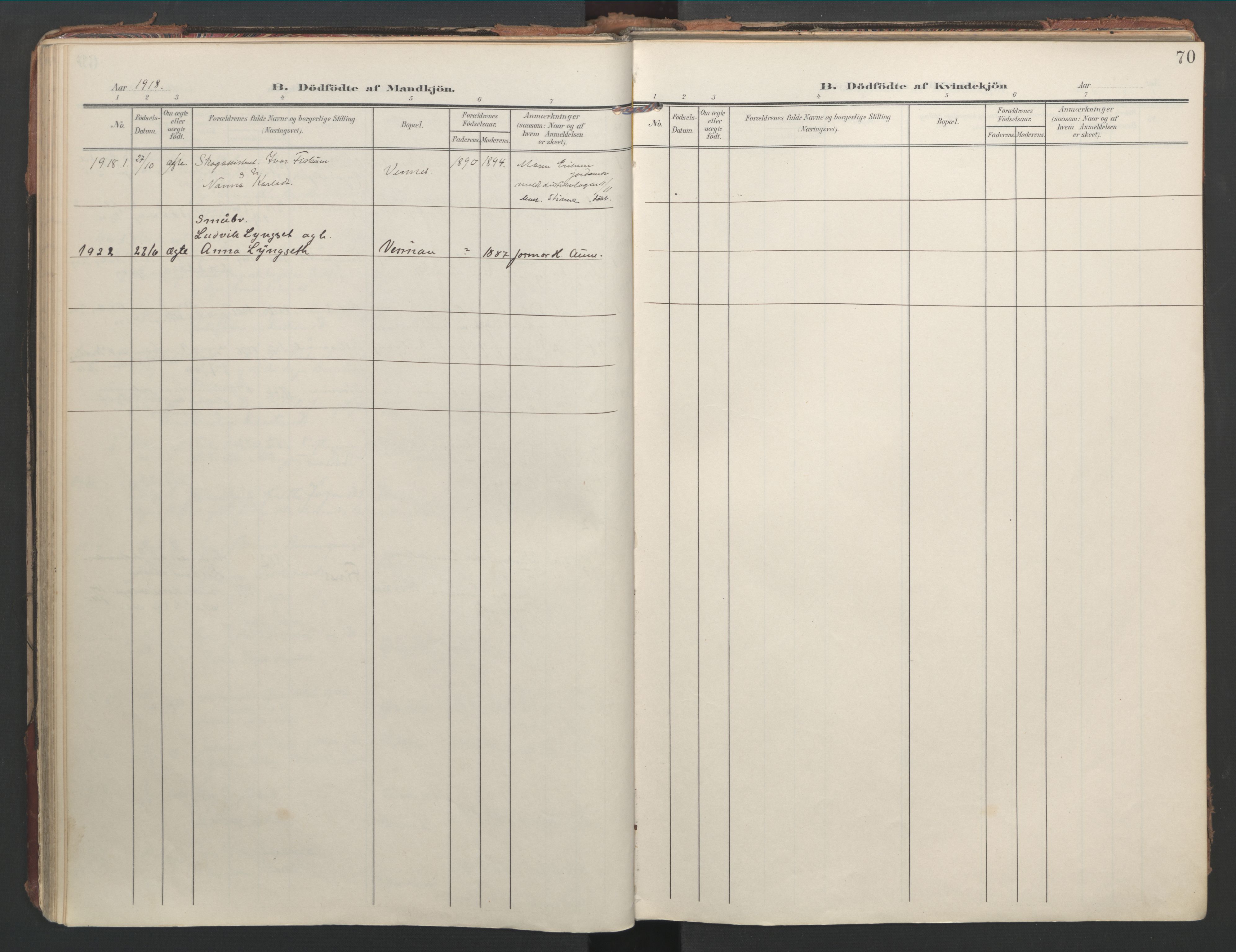 Ministerialprotokoller, klokkerbøker og fødselsregistre - Nord-Trøndelag, SAT/A-1458/744/L0421: Parish register (official) no. 744A05, 1905-1930, p. 70