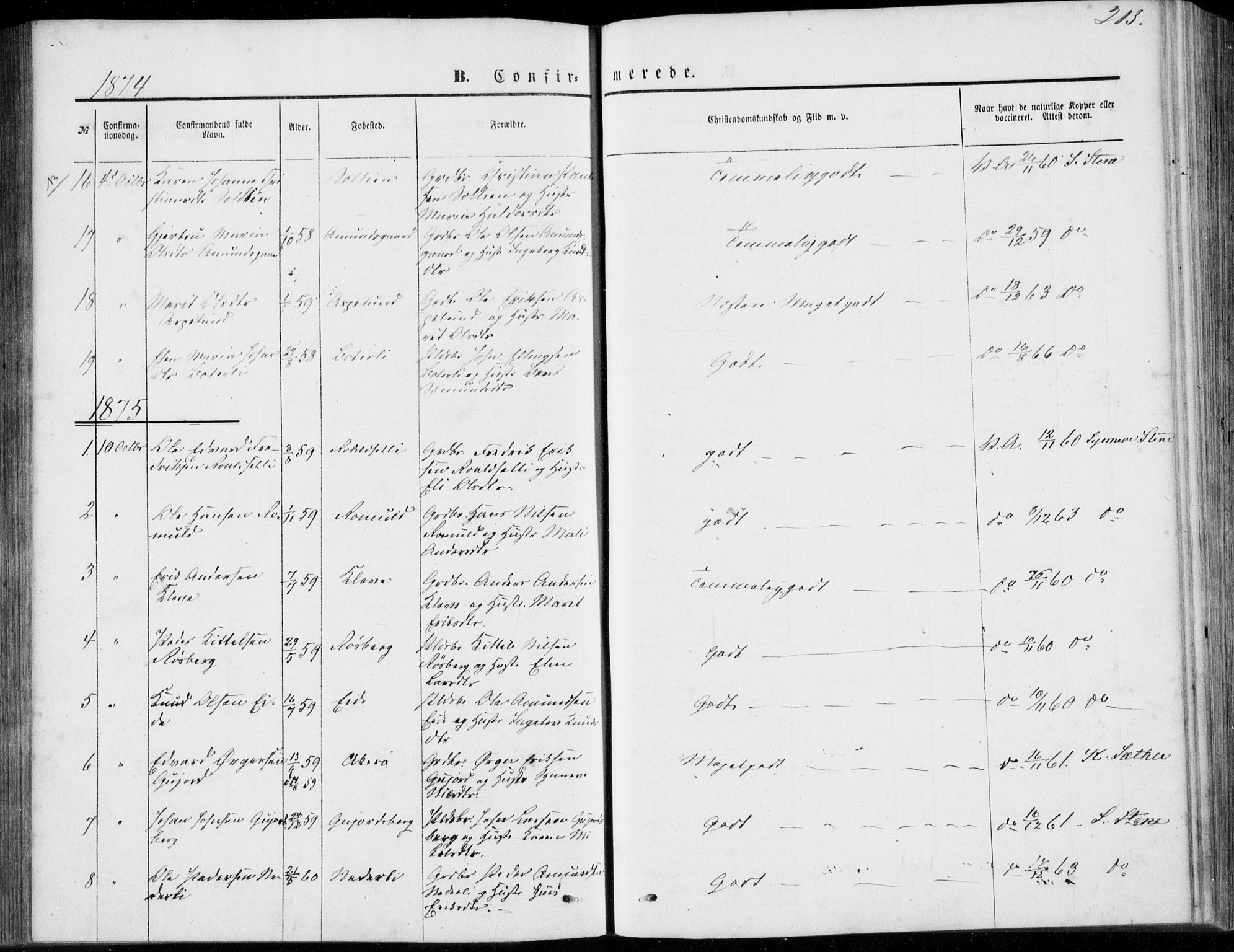 Ministerialprotokoller, klokkerbøker og fødselsregistre - Møre og Romsdal, SAT/A-1454/557/L0681: Parish register (official) no. 557A03, 1869-1886, p. 213