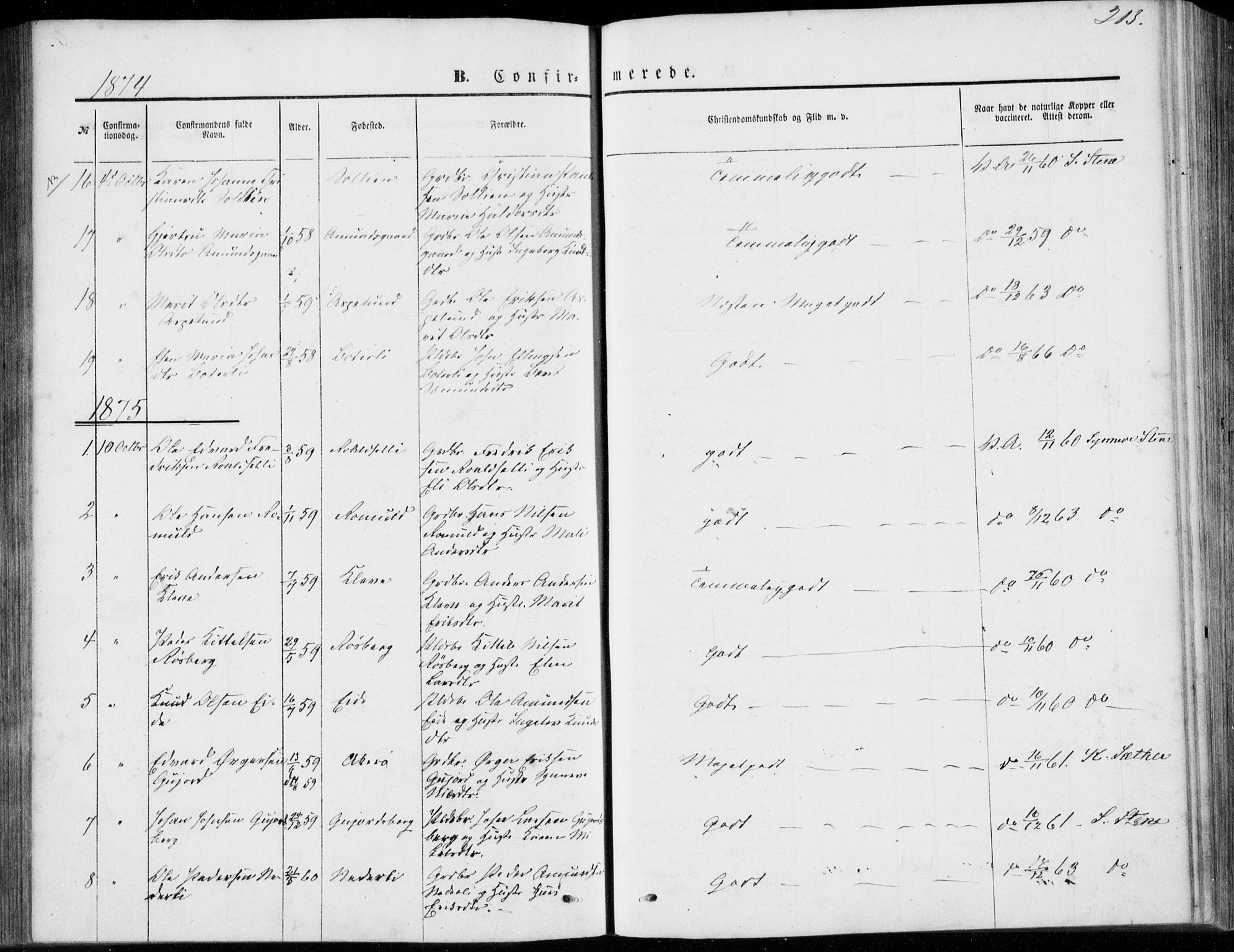 Ministerialprotokoller, klokkerbøker og fødselsregistre - Møre og Romsdal, AV/SAT-A-1454/557/L0681: Parish register (official) no. 557A03, 1869-1886, p. 213