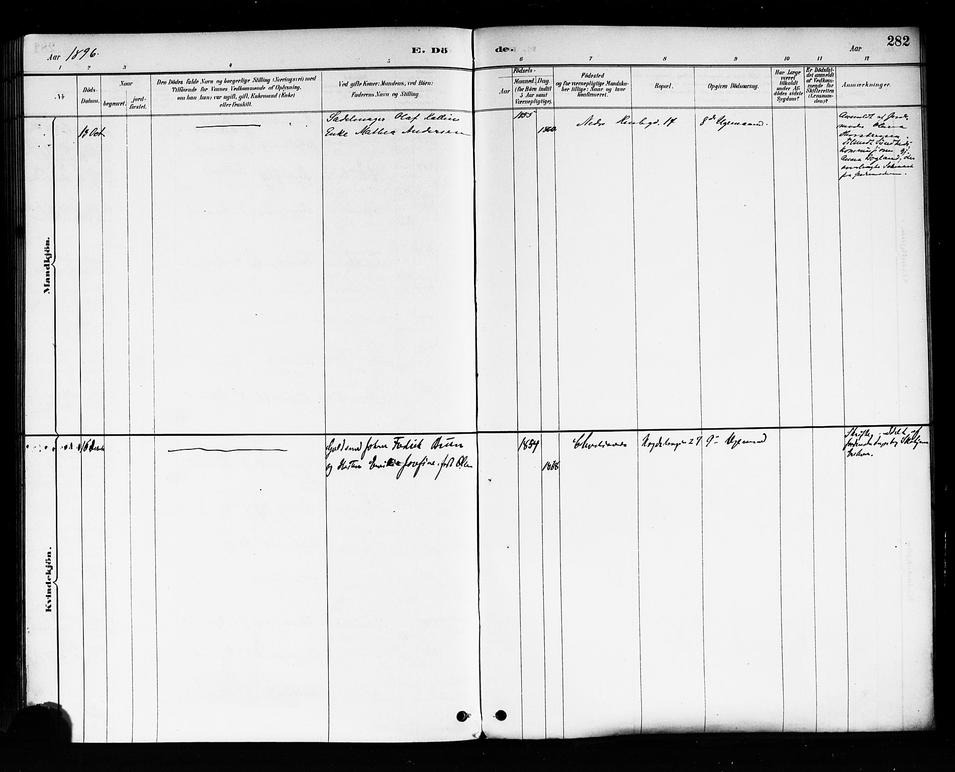 Trefoldighet prestekontor Kirkebøker, AV/SAO-A-10882/F/Fd/L0003: Parish register (official) no. IV 3, 1885-1896, p. 282