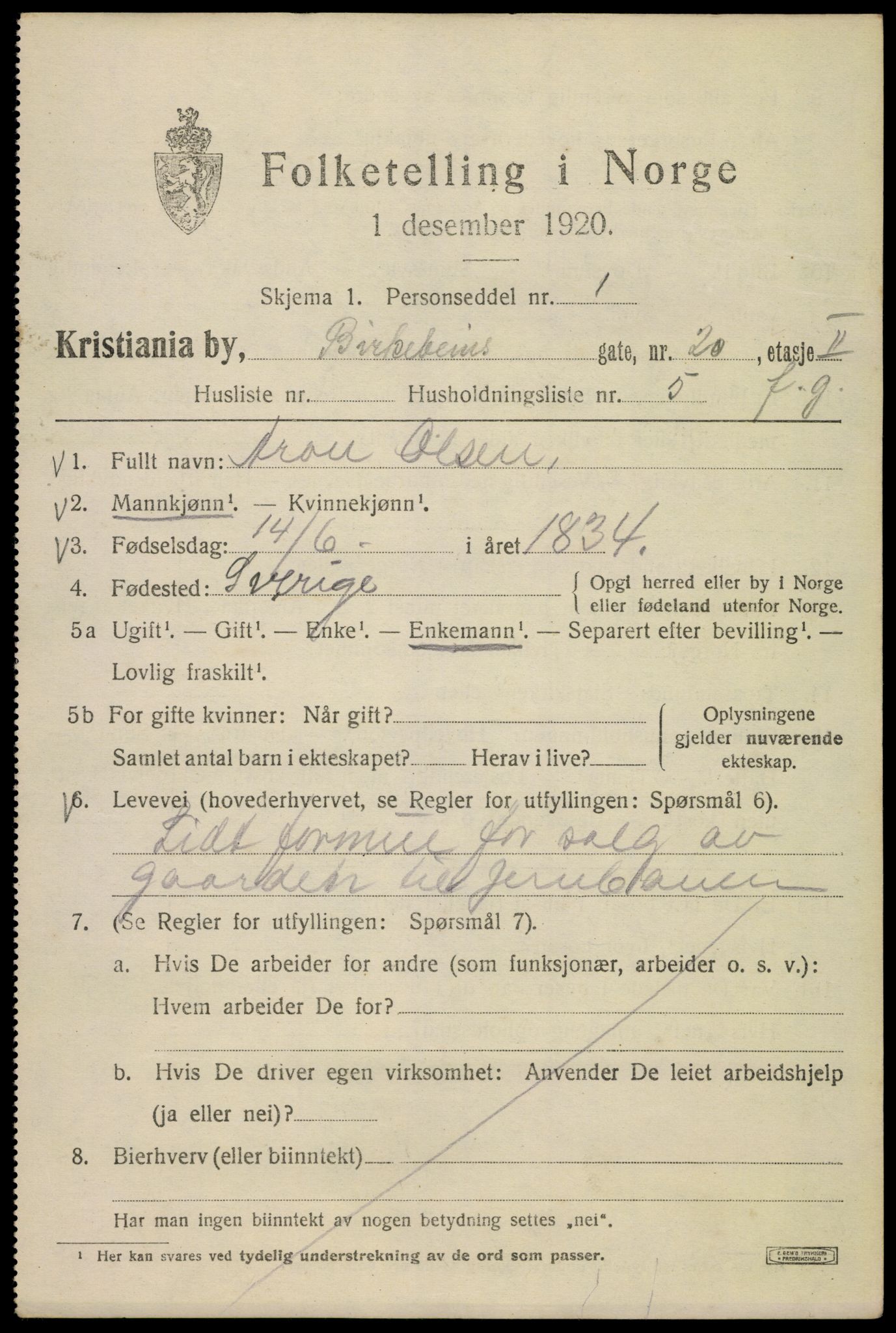 SAO, 1920 census for Kristiania, 1920, p. 156339