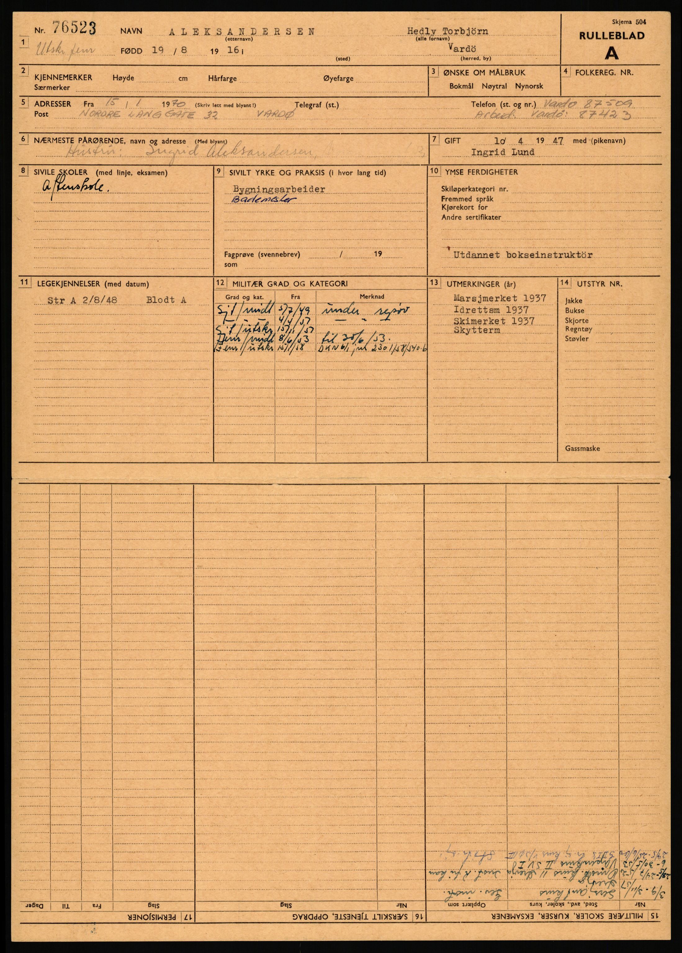 Forsvaret, Varanger bataljon, AV/RA-RAFA-2258/1/D/L0456: Rulleblad og tjenesteuttalelser for befal født 1916-1919 og 1921-1923, 1916-1923, p. 5