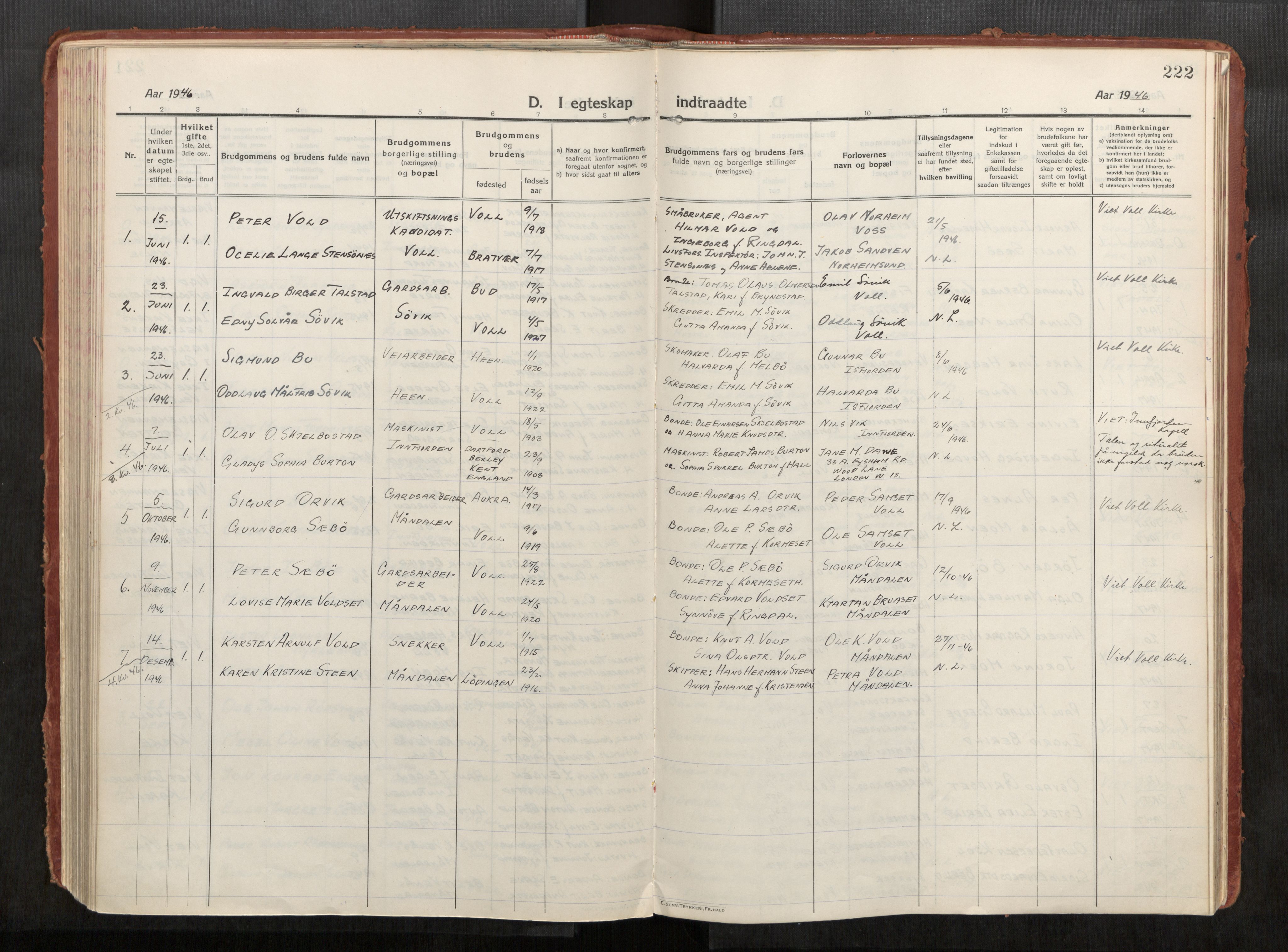 Eid sokneprestkontor, AV/SAT-A-1254: Parish register (official) no. 543A04, 1916-1956, p. 222