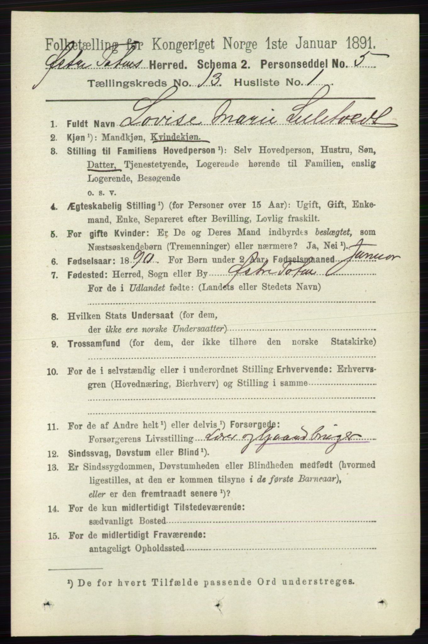 RA, 1891 census for 0528 Østre Toten, 1891, p. 8465