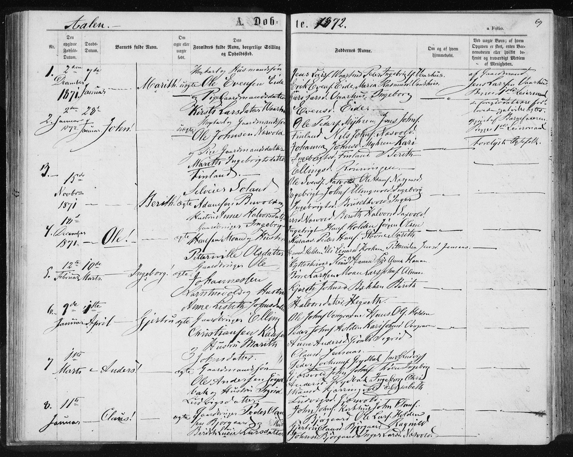Ministerialprotokoller, klokkerbøker og fødselsregistre - Sør-Trøndelag, SAT/A-1456/685/L0971: Parish register (official) no. 685A08 /3, 1870-1879, p. 69