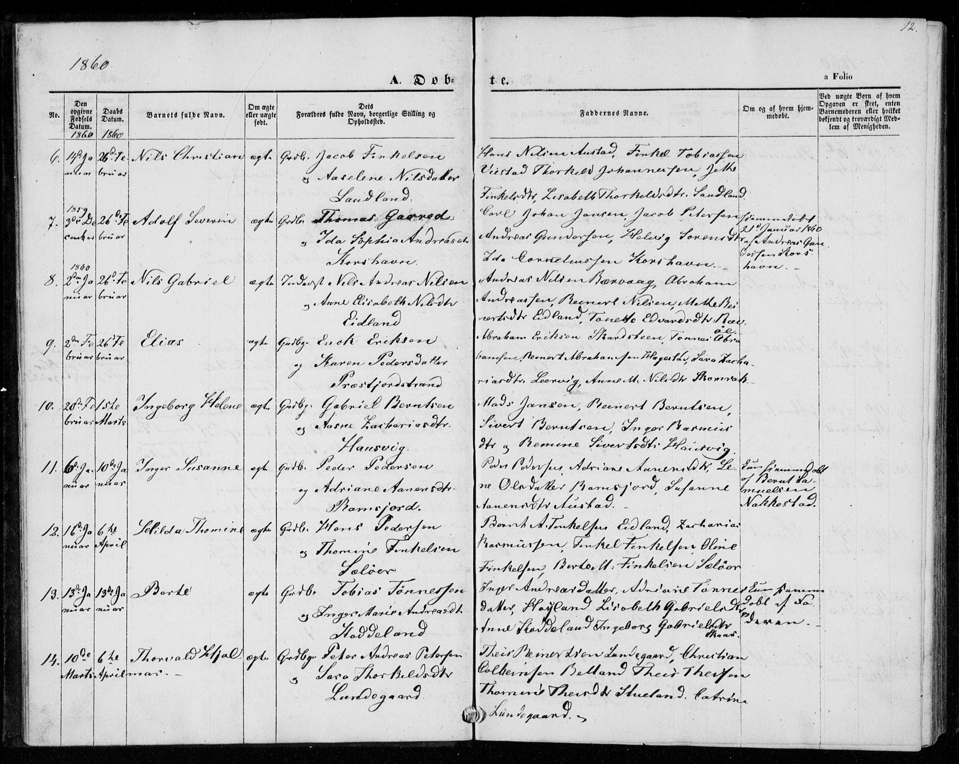 Lyngdal sokneprestkontor, AV/SAK-1111-0029/F/Fa/Faa/L0002: Parish register (official) no. A 2, 1858-1870, p. 12