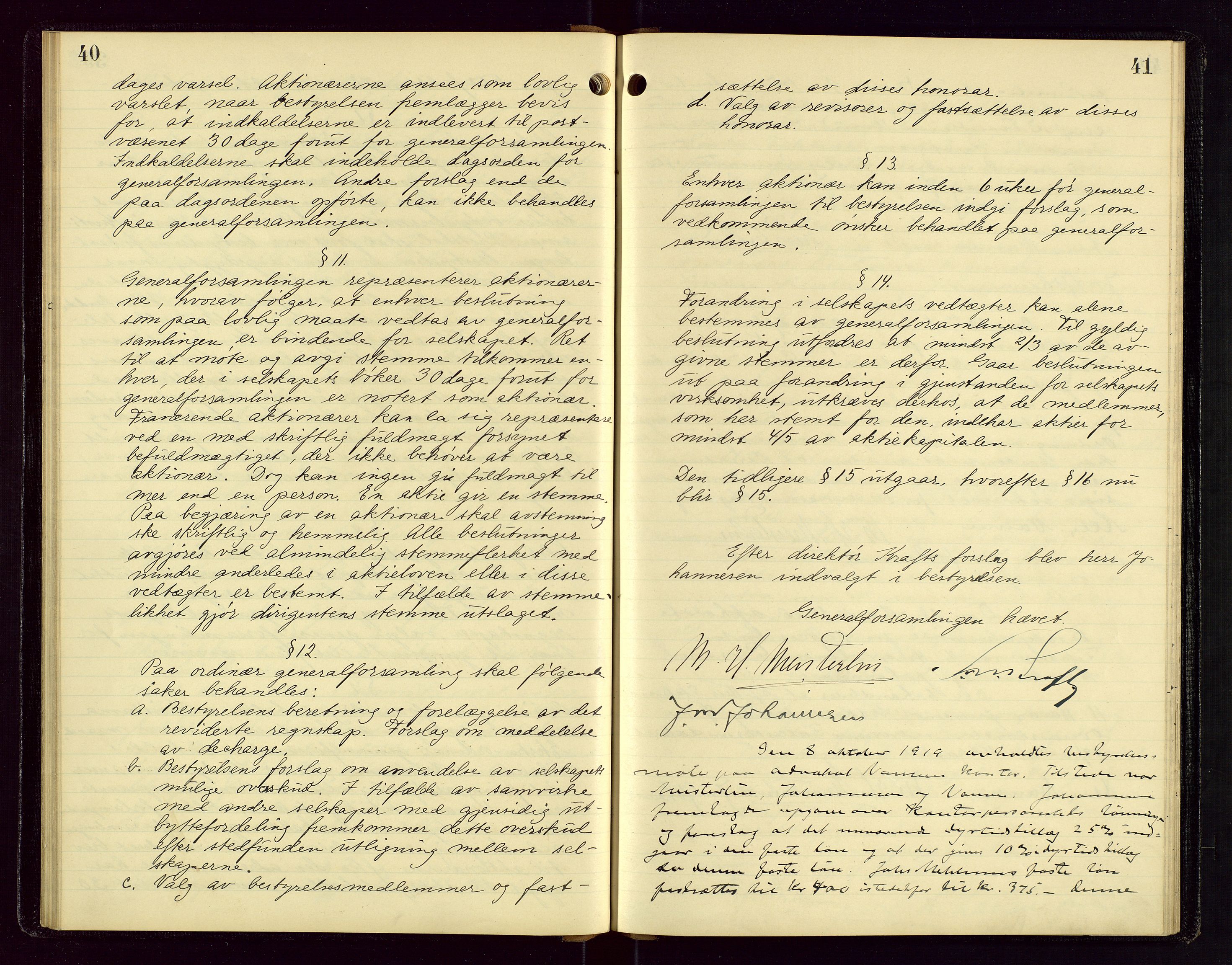 PA 1535 - Norsk-Amerikansk Petroleumscompani A/S, AV/SAST-A-101955/A/Aa/L0001/0001: Styre- og generalforsamlingsprotokoller / Styre - Generalforsamling, 1906-1931, p. 40-41