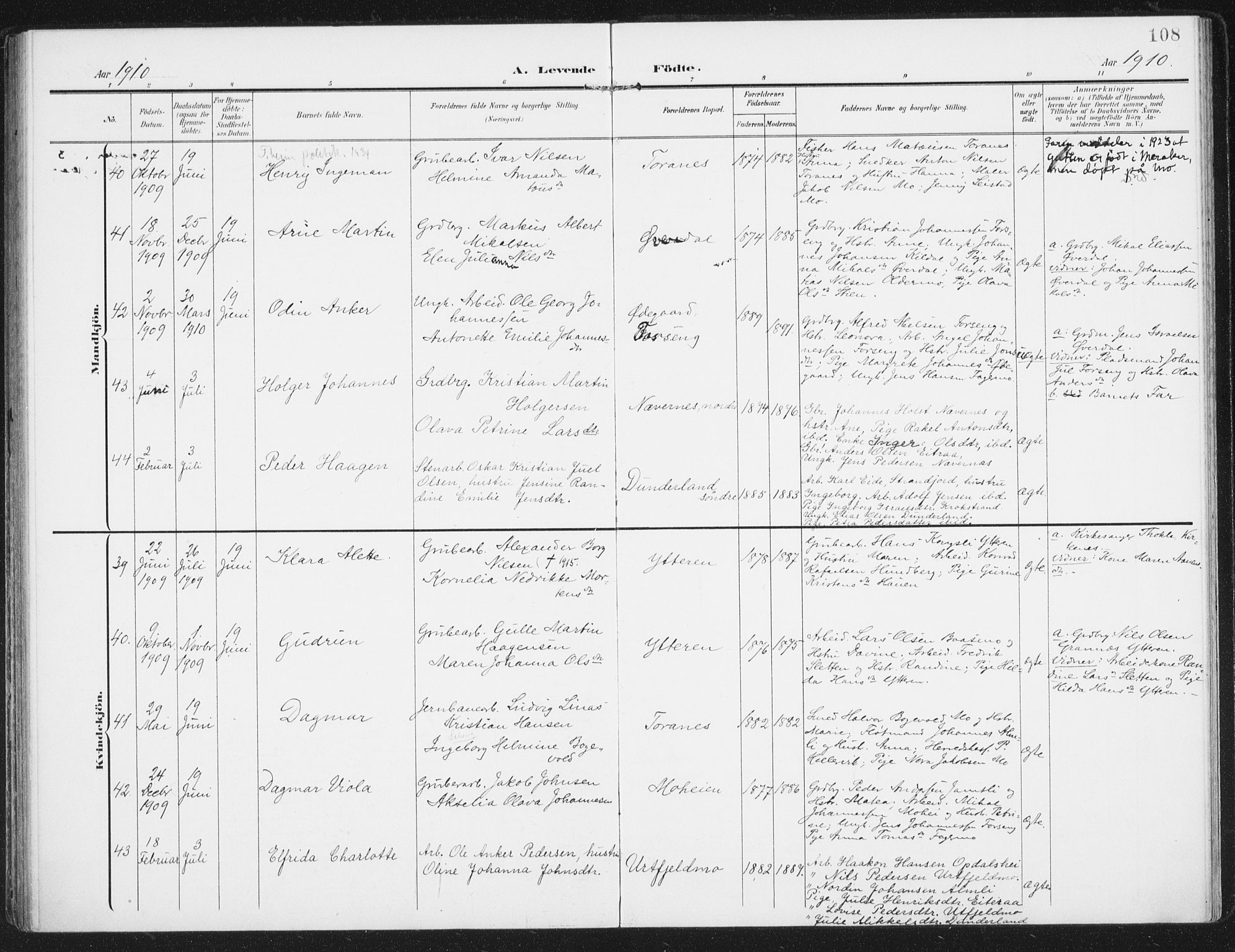 Ministerialprotokoller, klokkerbøker og fødselsregistre - Nordland, AV/SAT-A-1459/827/L0402: Parish register (official) no. 827A14, 1903-1912, p. 108