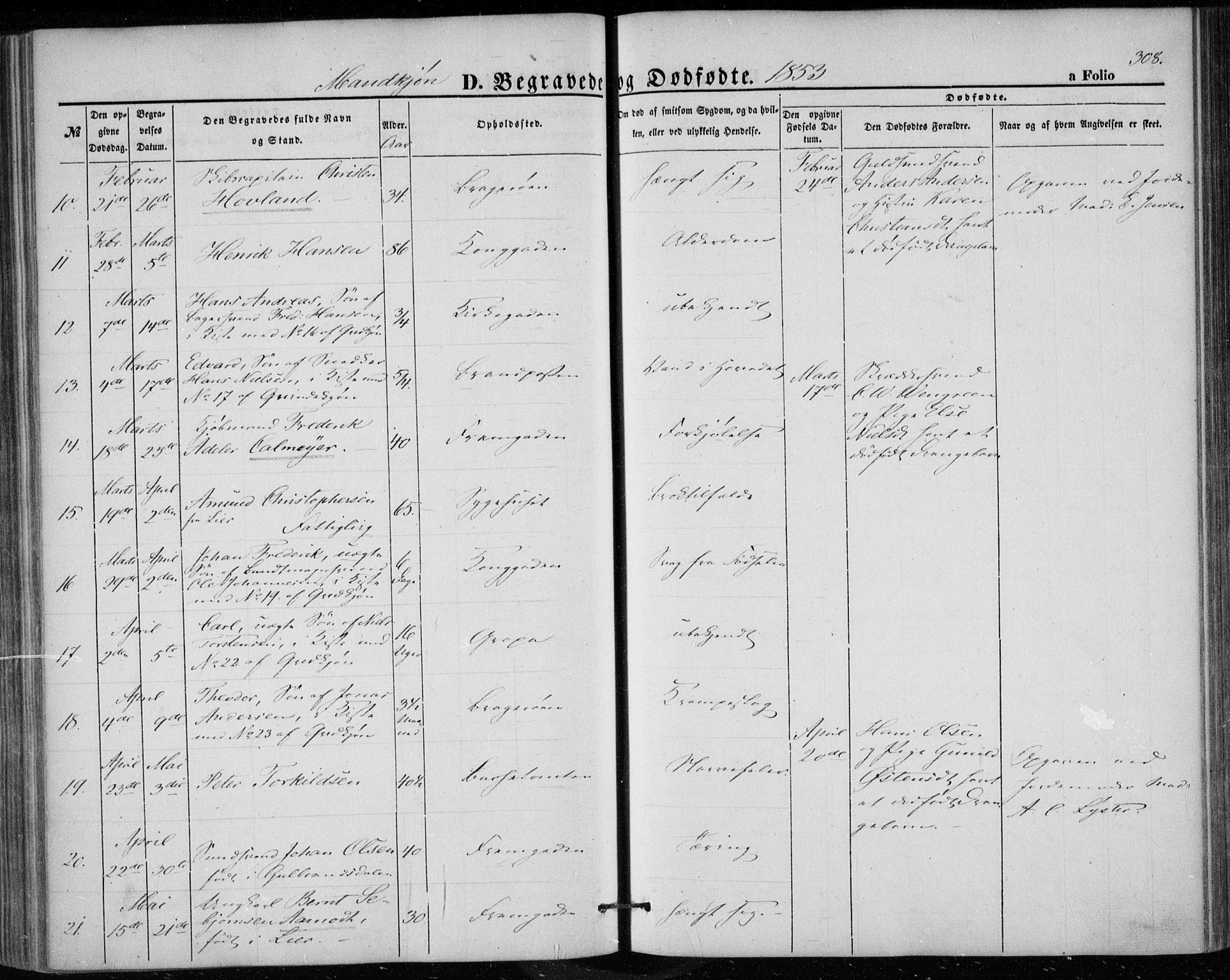 Bragernes kirkebøker, AV/SAKO-A-6/F/Fb/L0002: Parish register (official) no. II 2, 1848-1859, p. 308