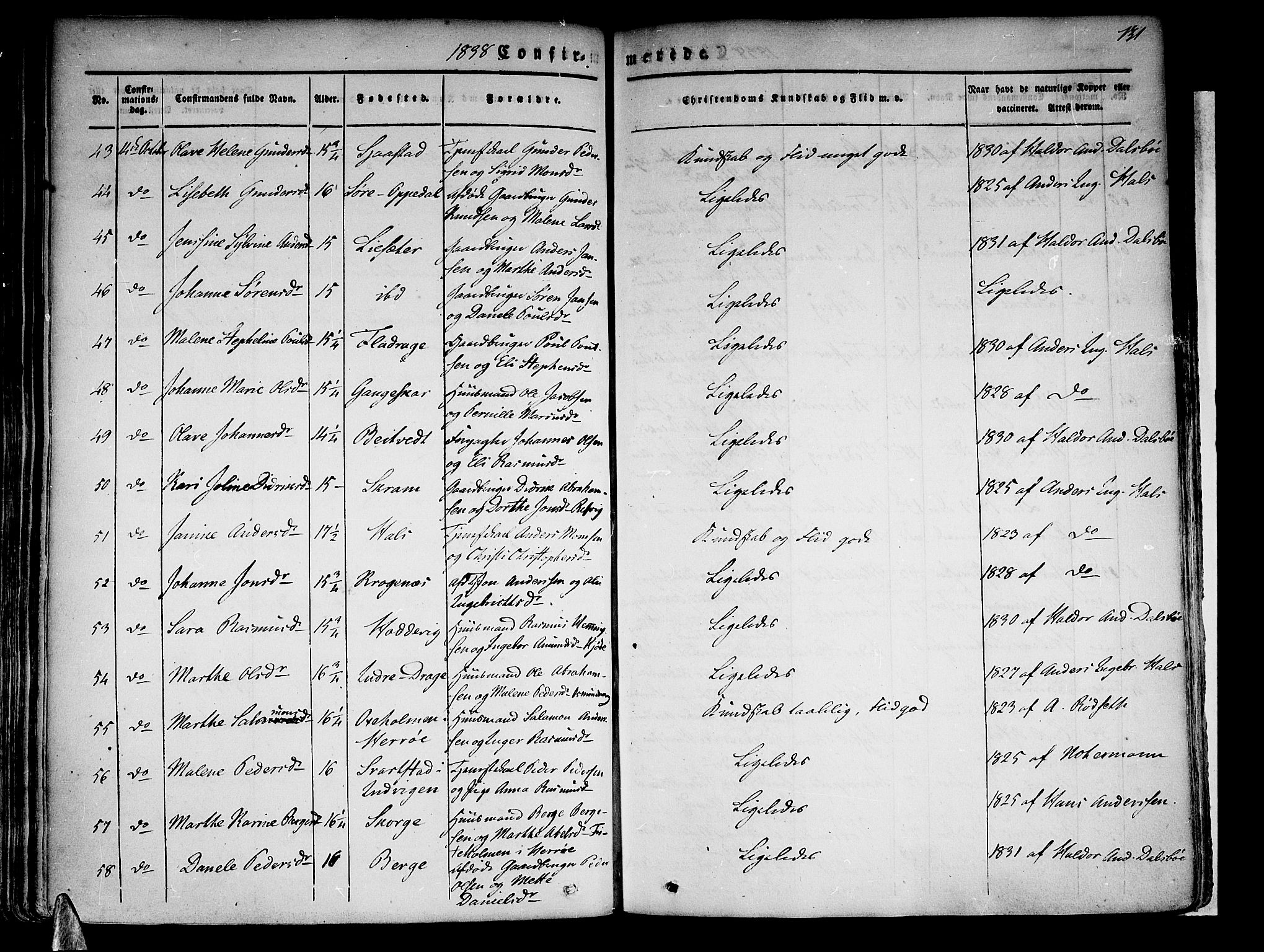 Selje sokneprestembete, SAB/A-99938/H/Ha/Haa/Haaa: Parish register (official) no. A 9, 1829-1844, p. 131