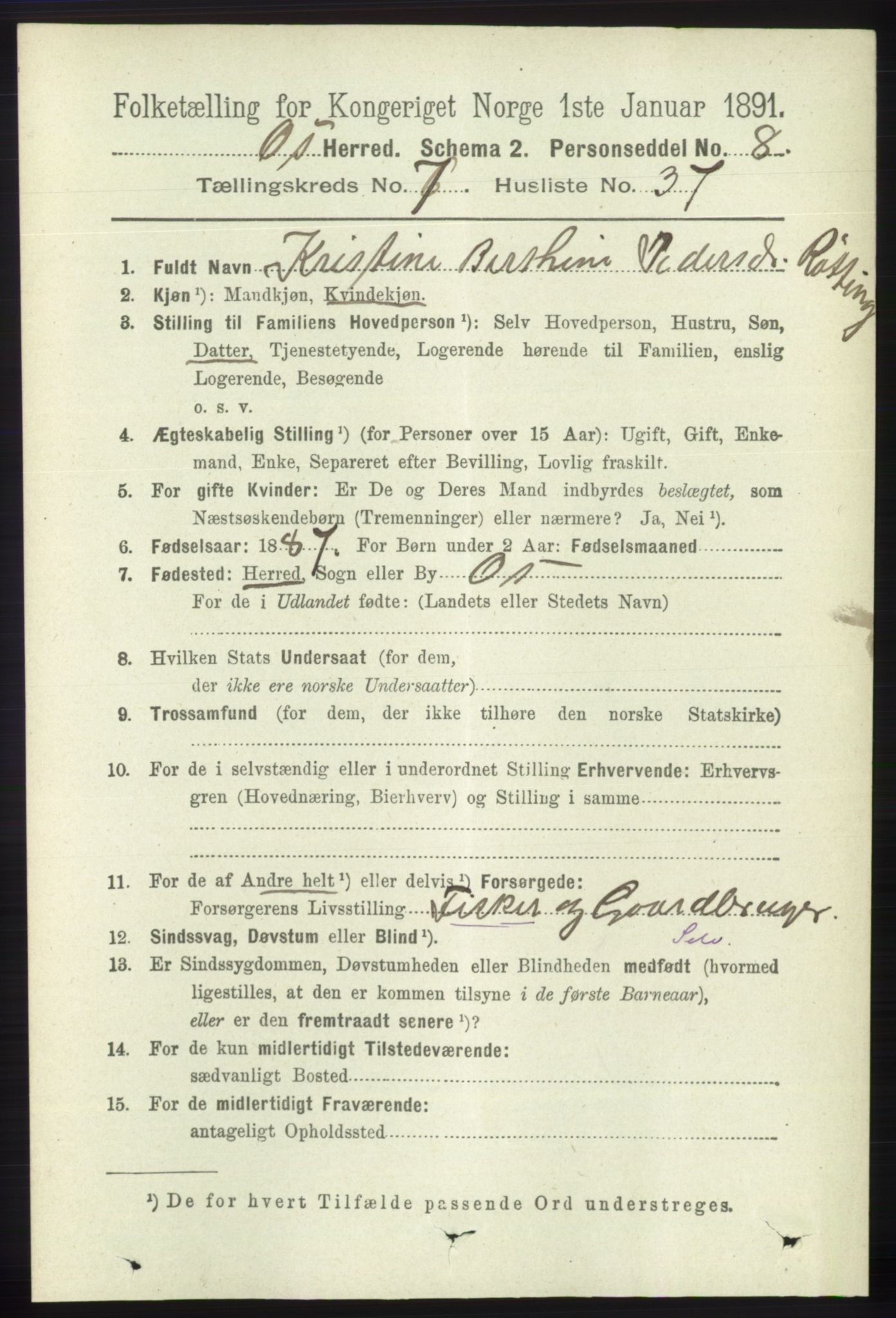 RA, 1891 census for 1243 Os, 1891, p. 1822