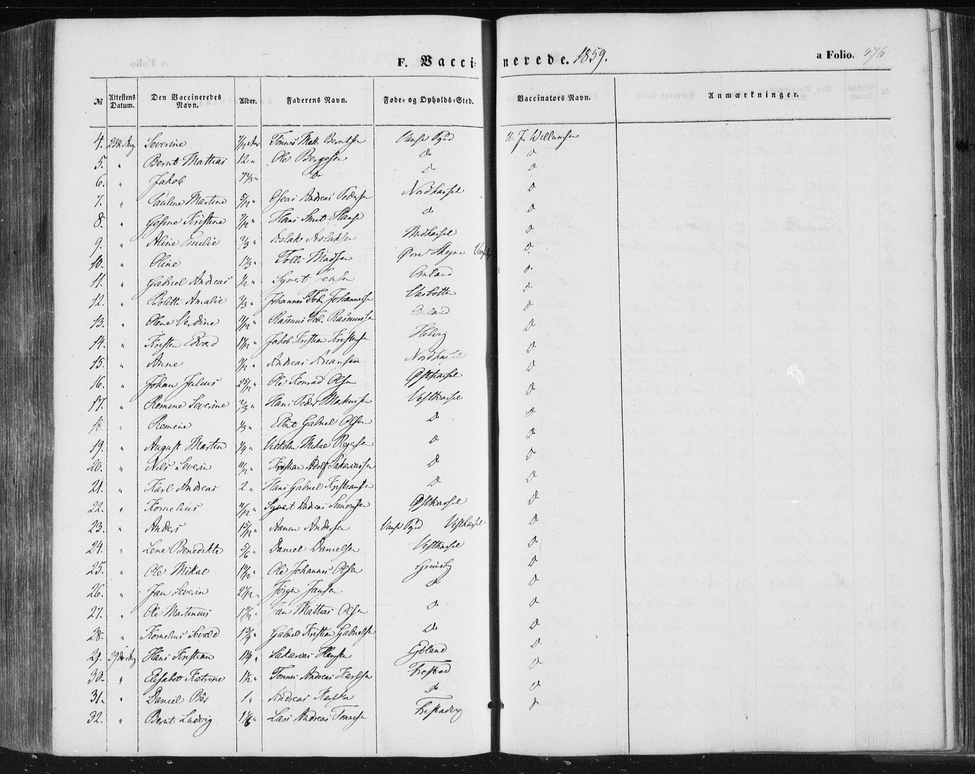 Lista sokneprestkontor, SAK/1111-0027/F/Fa/L0010: Parish register (official) no. A 10, 1846-1861, p. 476