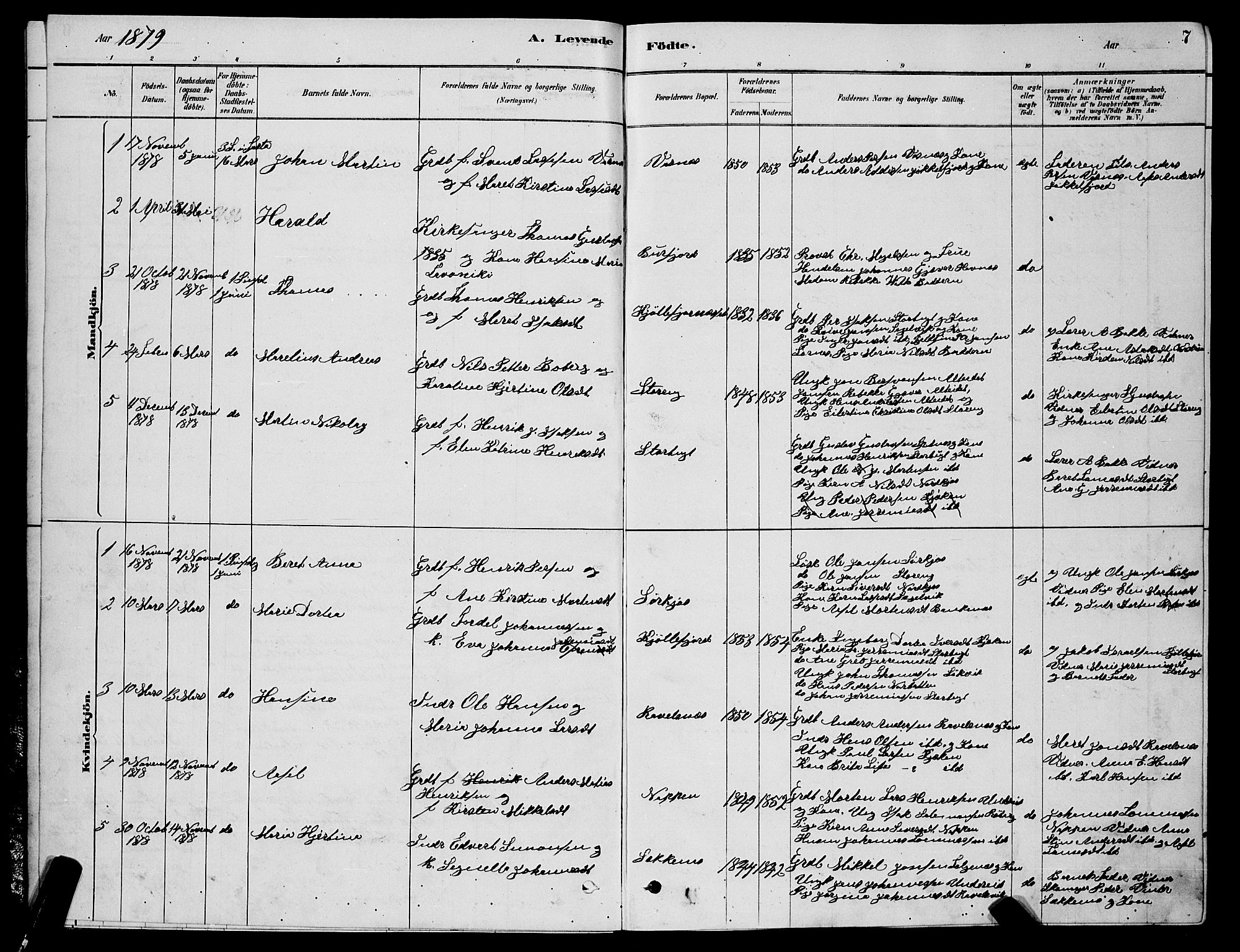 Skjervøy sokneprestkontor, SATØ/S-1300/H/Ha/Hab/L0015klokker: Parish register (copy) no. 15, 1878-1890, p. 7