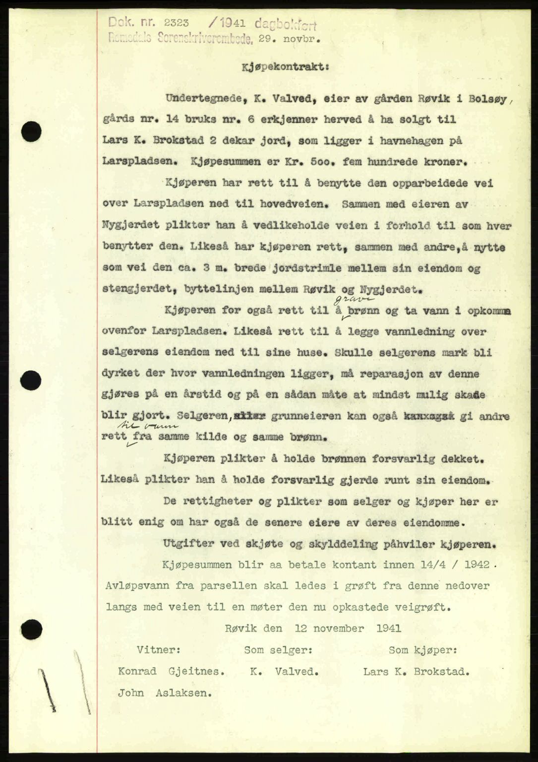 Romsdal sorenskriveri, AV/SAT-A-4149/1/2/2C: Mortgage book no. A11, 1941-1942, Diary no: : 2323/1941