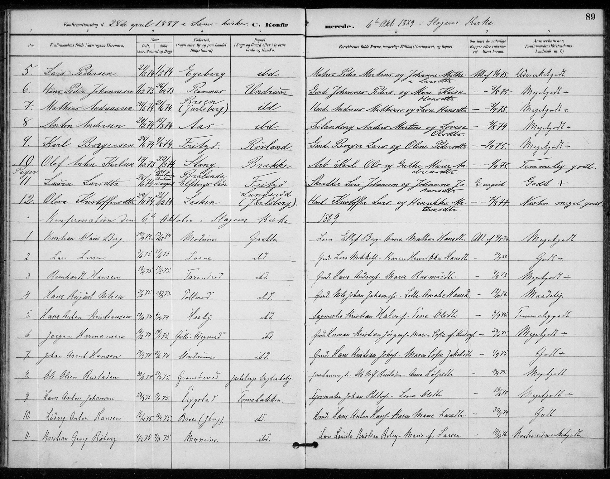 Sem kirkebøker, AV/SAKO-A-5/F/Fa/L0011: Parish register (official) no. I 11, 1888-1904, p. 89