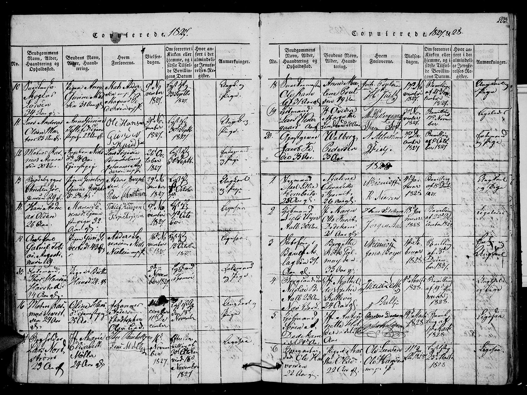 Arendal sokneprestkontor, Trefoldighet, SAK/1111-0040/F/Fb/L0001: Parish register (copy) no. B 1, 1816-1838, p. 203