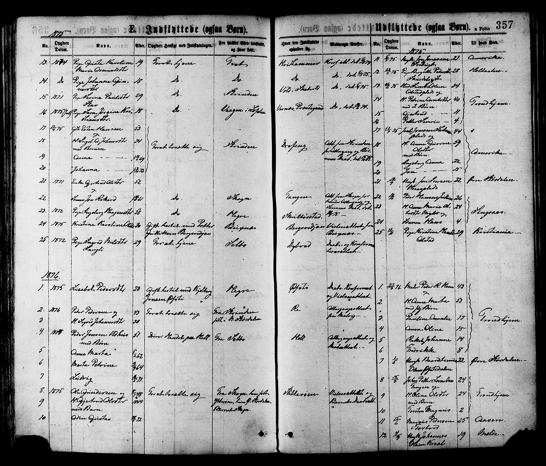 Ministerialprotokoller, klokkerbøker og fødselsregistre - Nord-Trøndelag, AV/SAT-A-1458/709/L0076: Parish register (official) no. 709A16, 1871-1879, p. 357