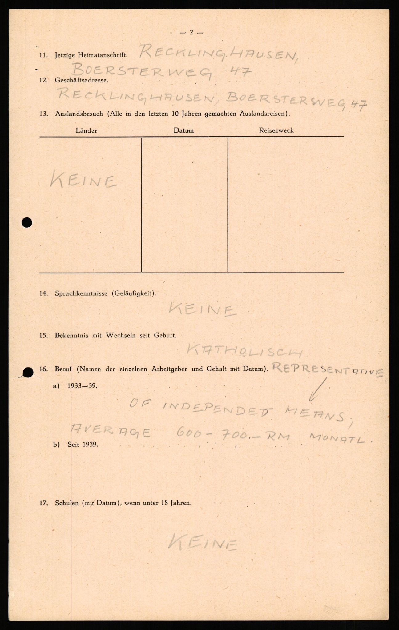 Forsvaret, Forsvarets overkommando II, AV/RA-RAFA-3915/D/Db/L0013: CI Questionaires. Tyske okkupasjonsstyrker i Norge. Tyskere., 1945-1946, p. 338