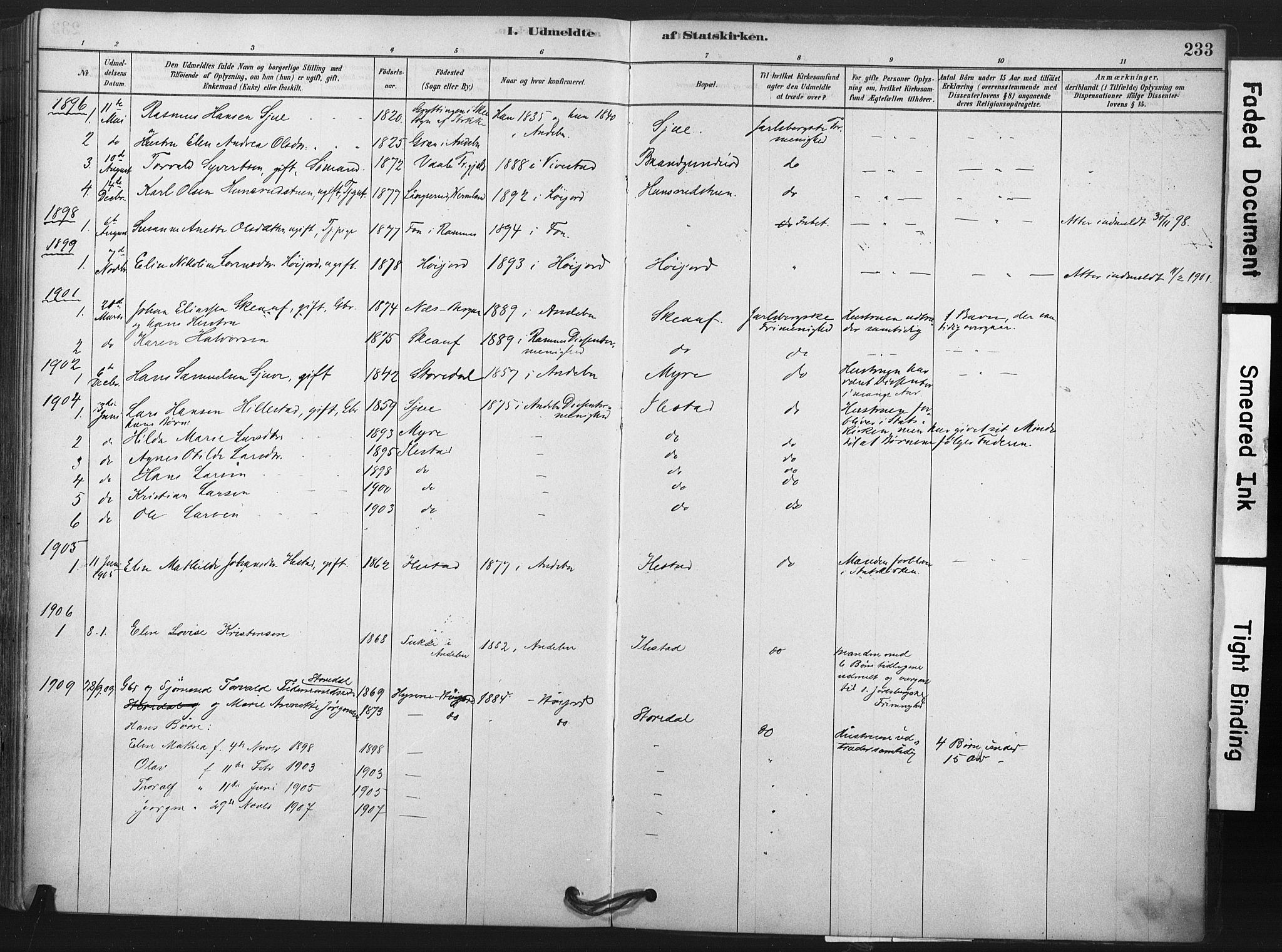 Andebu kirkebøker, AV/SAKO-A-336/F/Fb/L0001: Parish register (official) no. II 1, 1878-1909, p. 233
